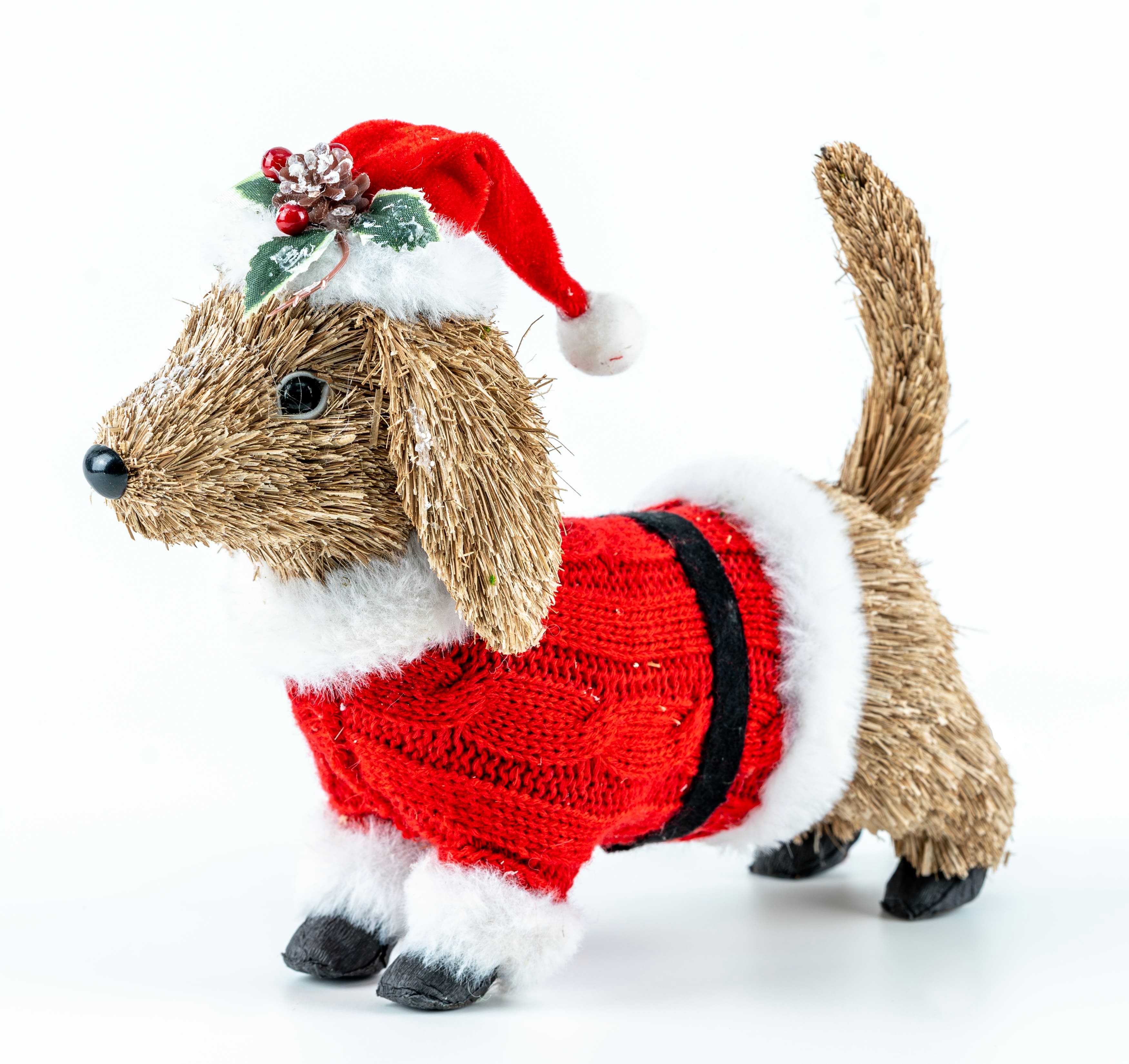 9.5&#x22; Brown Dog in Santa Sweater &#x26; Hat Natural D&#xE9;cor by Ashland&#xAE;