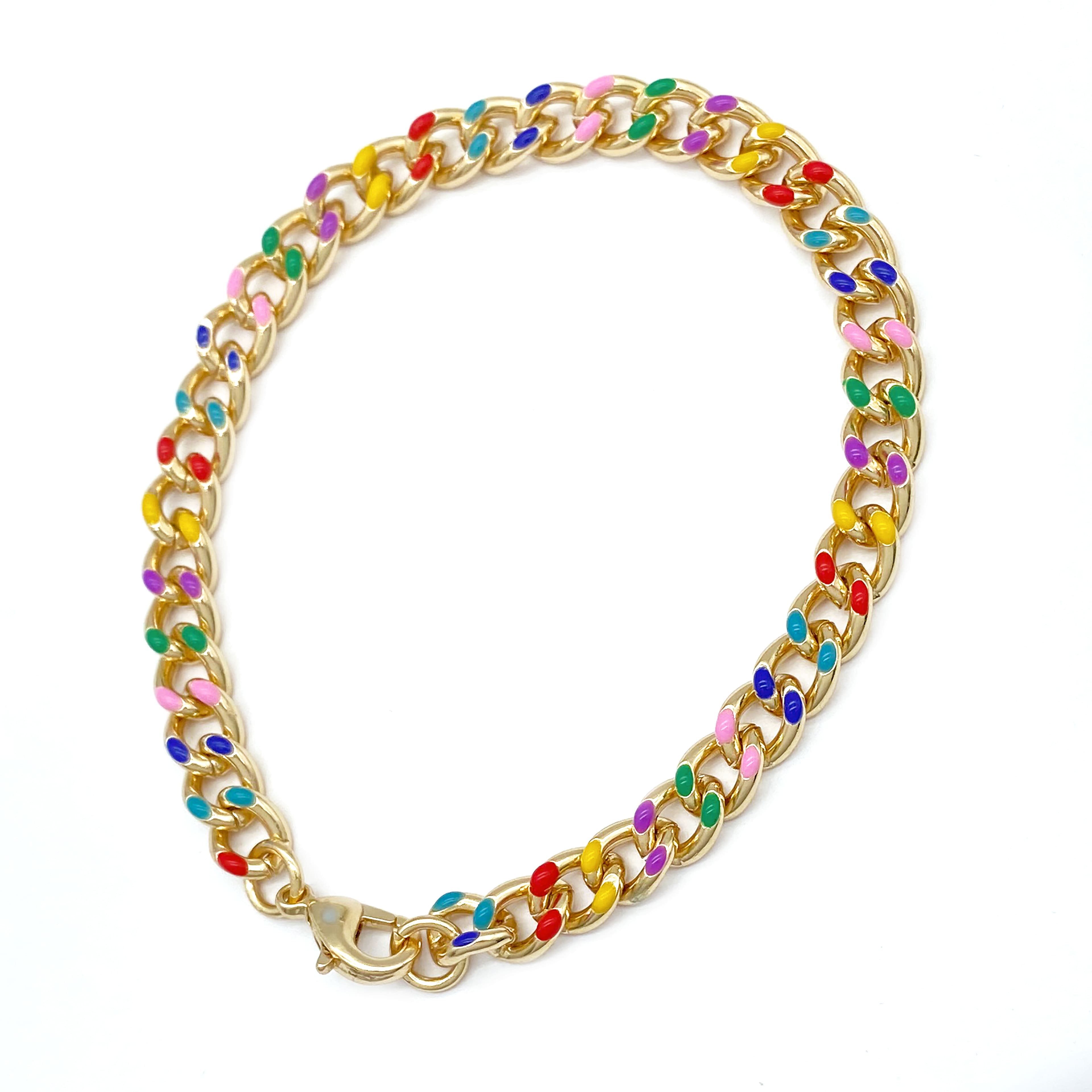 6 Pack: 7.5" Rainbow & Gold Enamel Curb Charm Bracelet by Bead Landing™