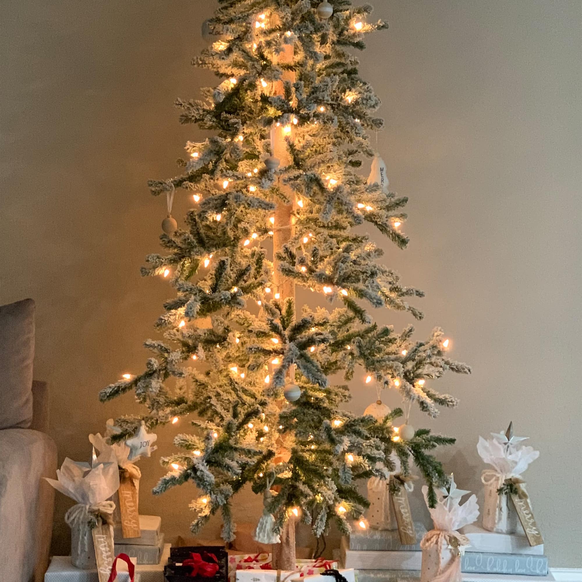 7ft Pre-Lit Flocked Alpine Artificial Christmas Tree, Clear Lights