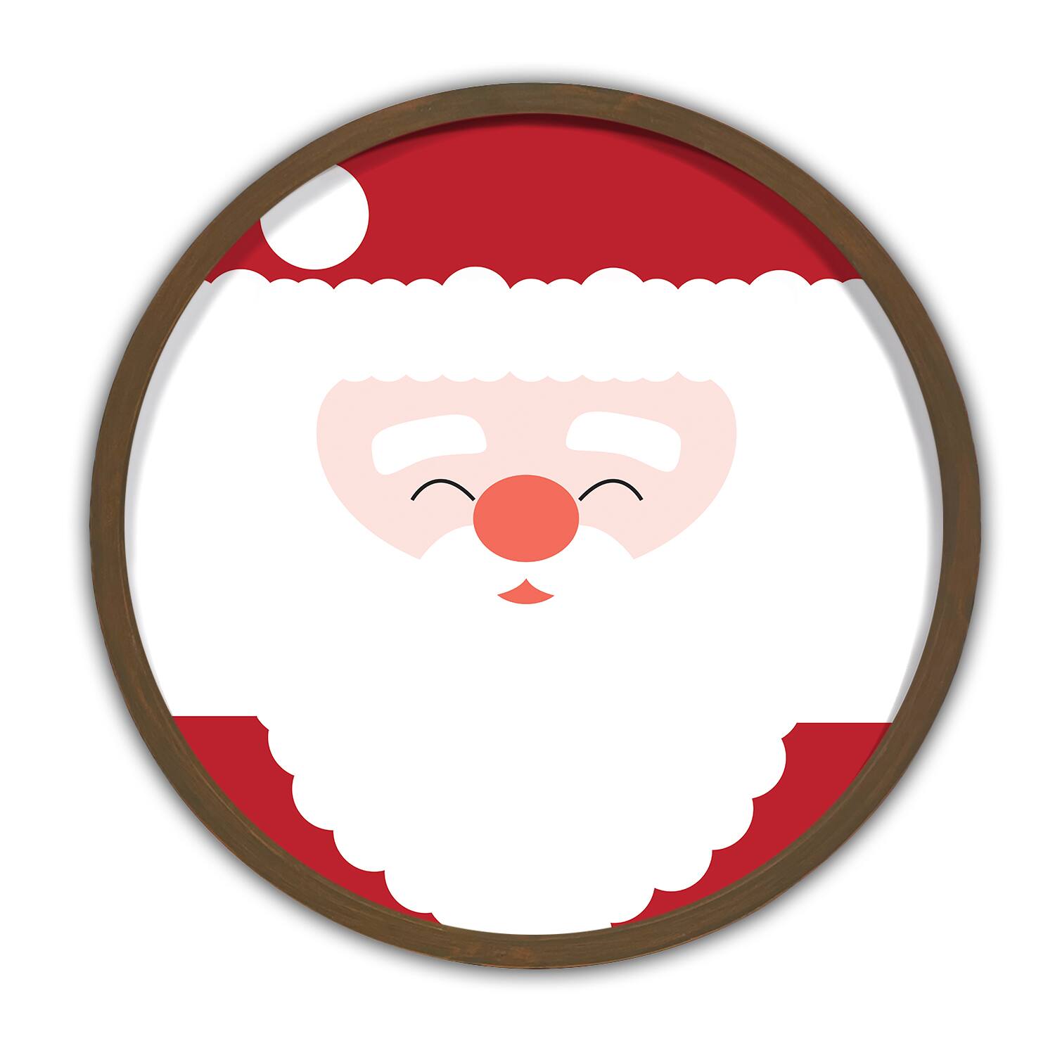 Santa Face Round Wall Art in Brown Frame