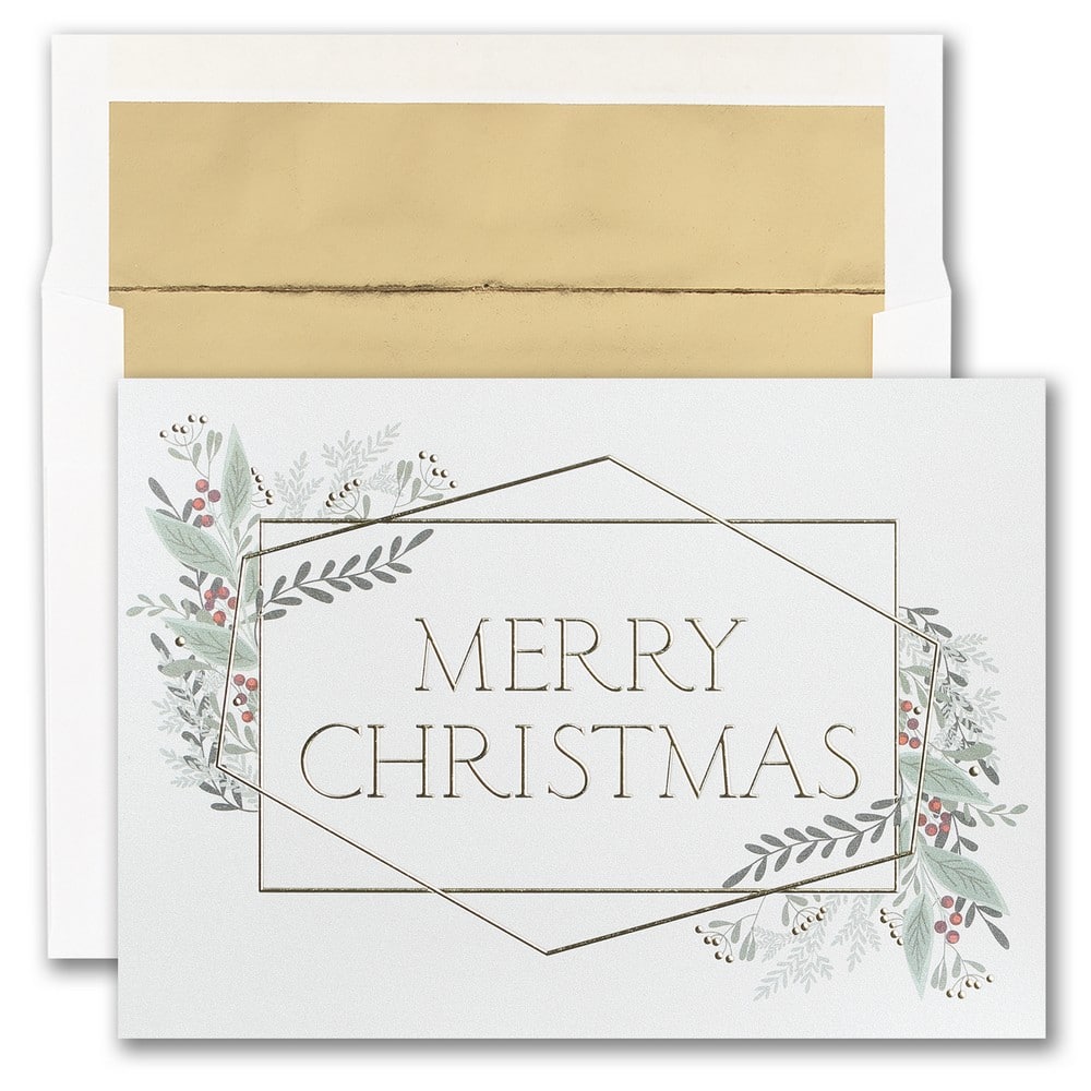 JAM Paper 5.625&#x22; x 7.875&#x22; Christmas Greenery Card Set, 25ct.