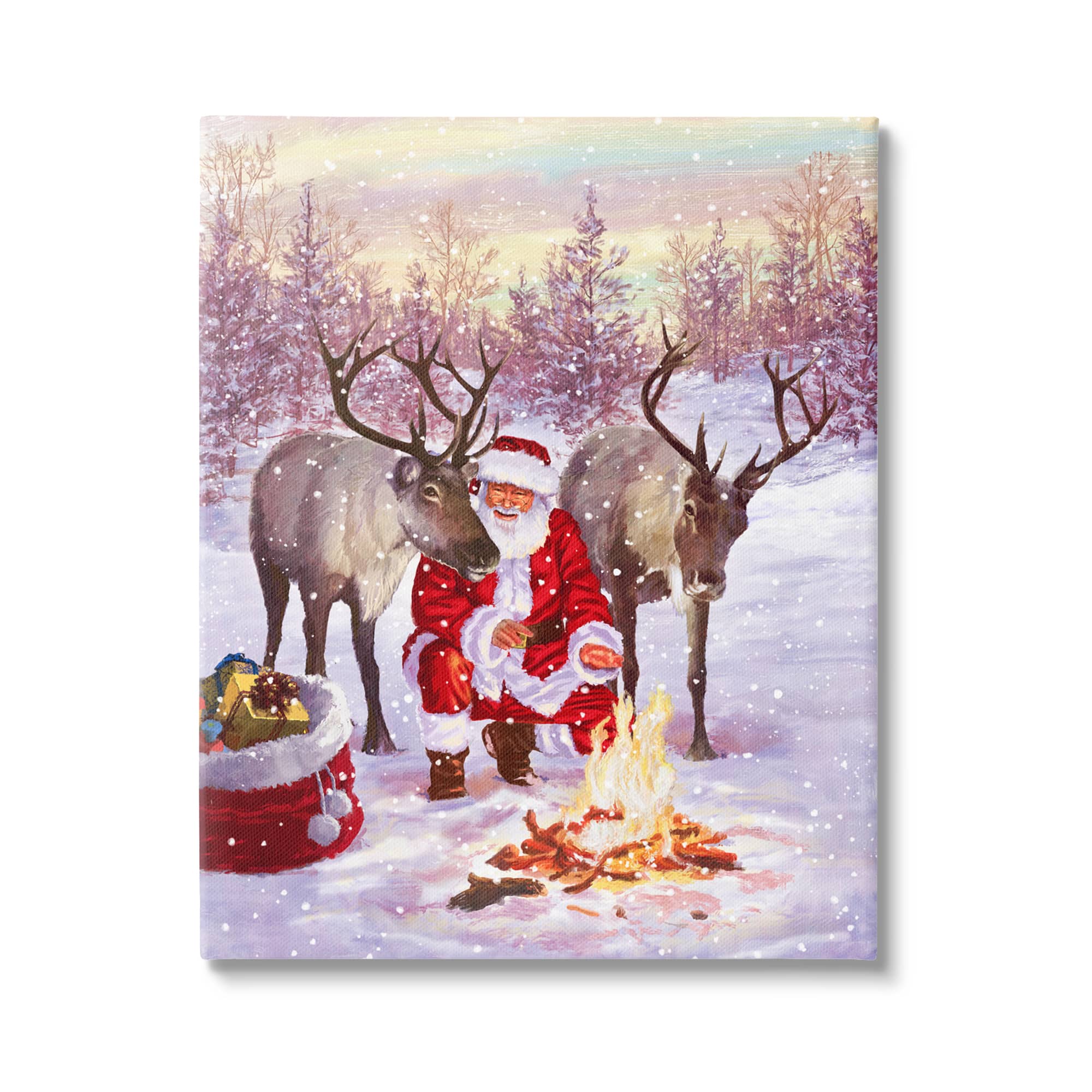 Stupell Industries Santa & Reindeer Bonfire Scene Canvas Wall Art