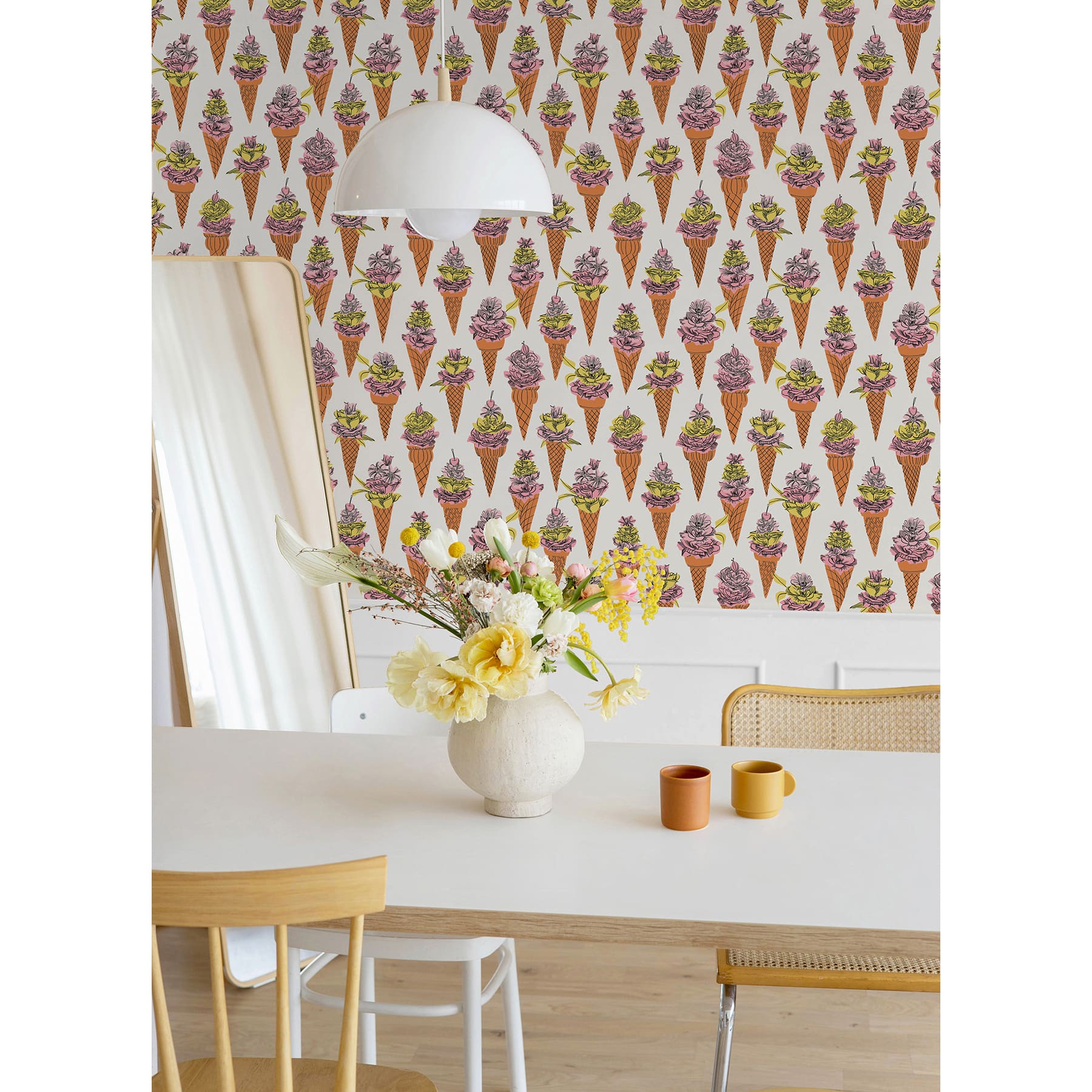 By Dylan M Orange Floral Ice Cream Peel & Stick Wallpaper