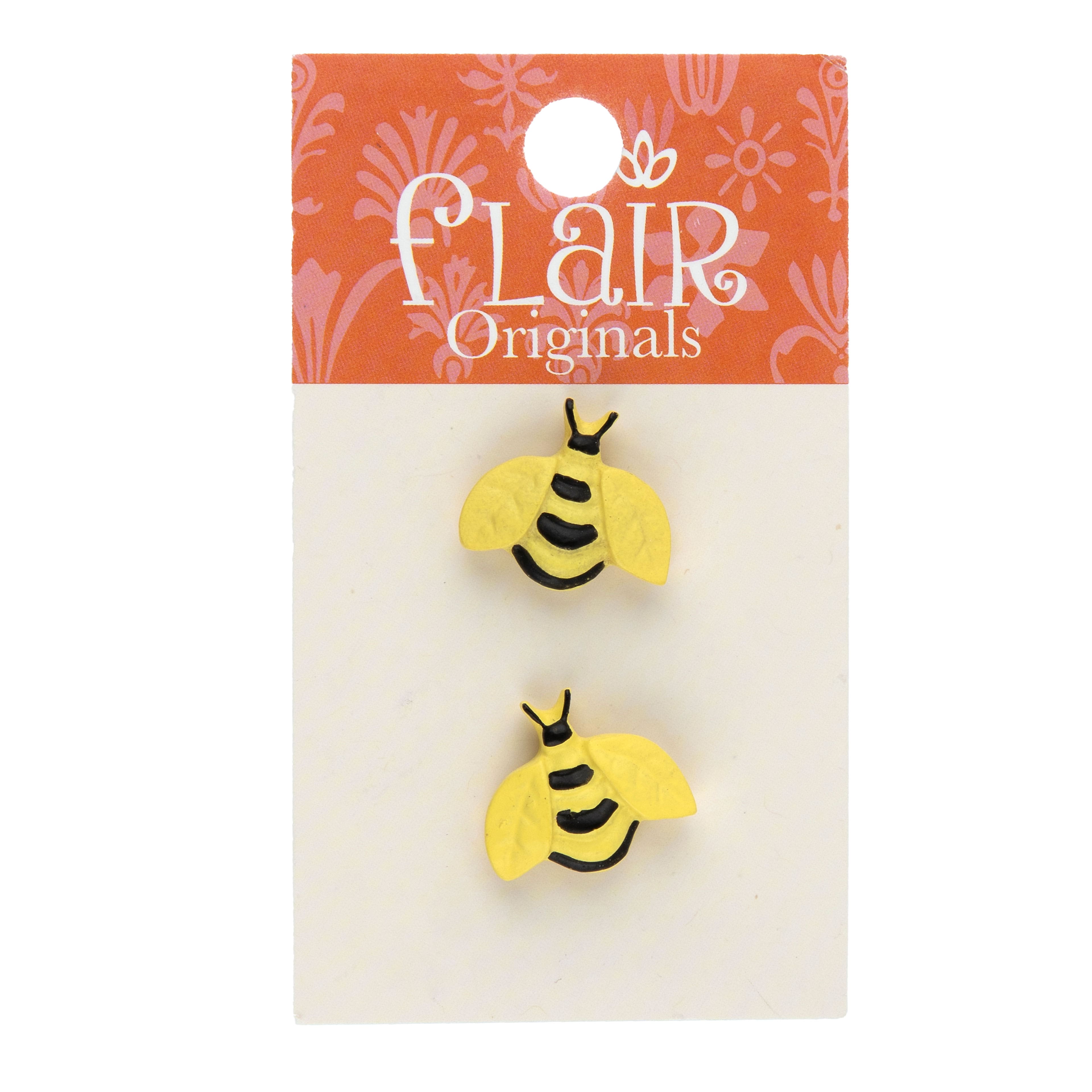 Flair Originals 3/4&#x22; Yellow Bee Shank Buttons, 2ct.