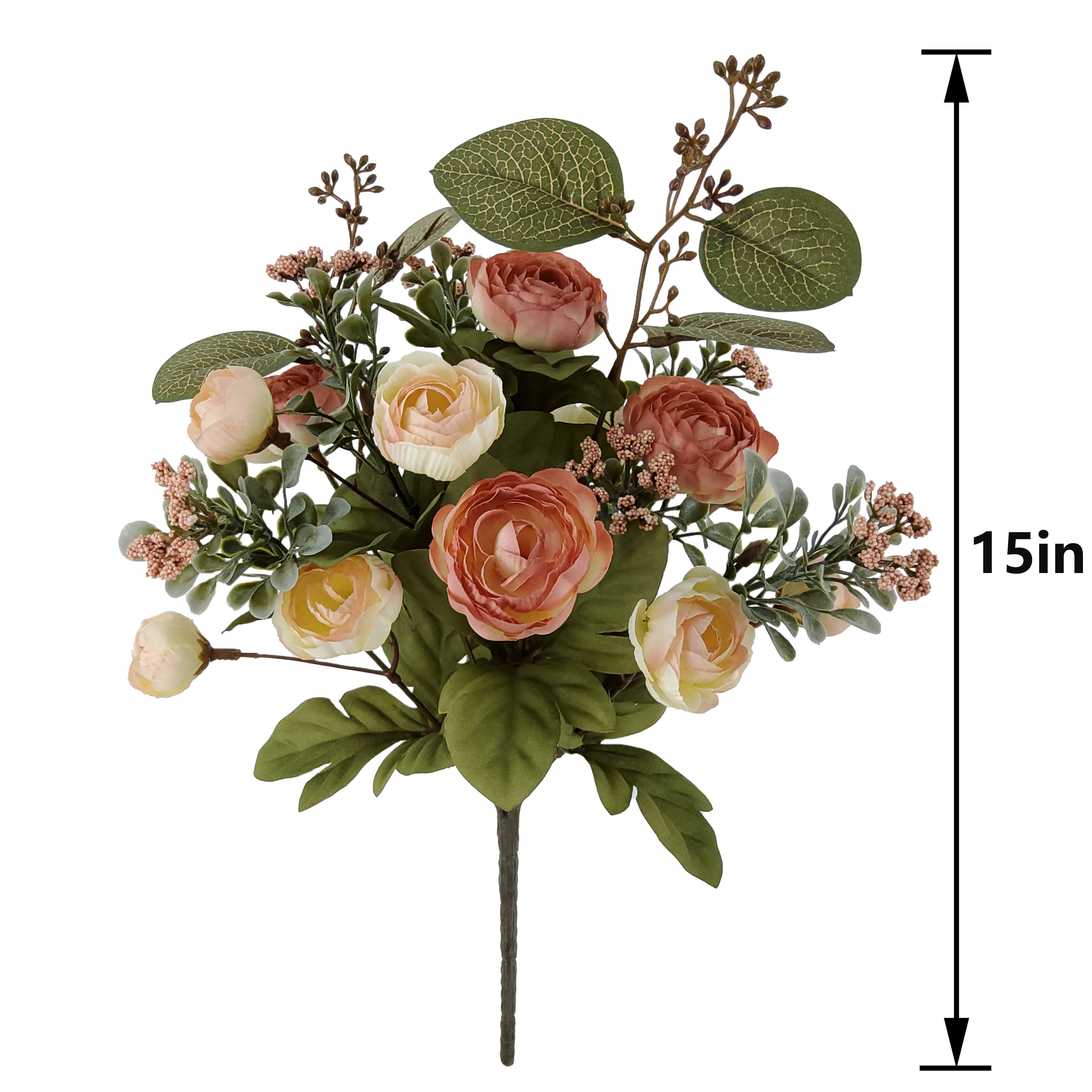 15&#x22; Cream Yellow &#x26; Light Pink Ranunculus &#x26; Rose Bush by Ashland&#xAE;