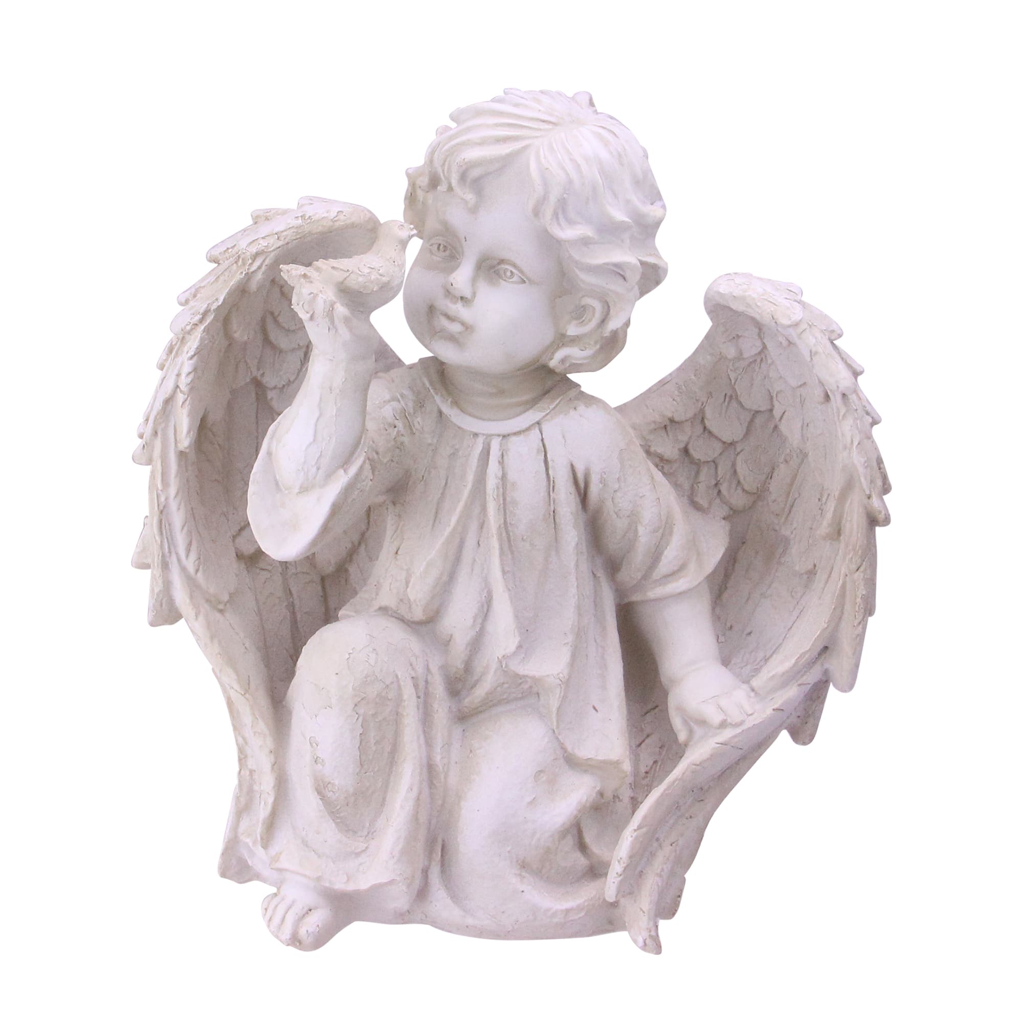 10&#x22; Ivory Cherub Angel on Knee with Dove Garden Statue