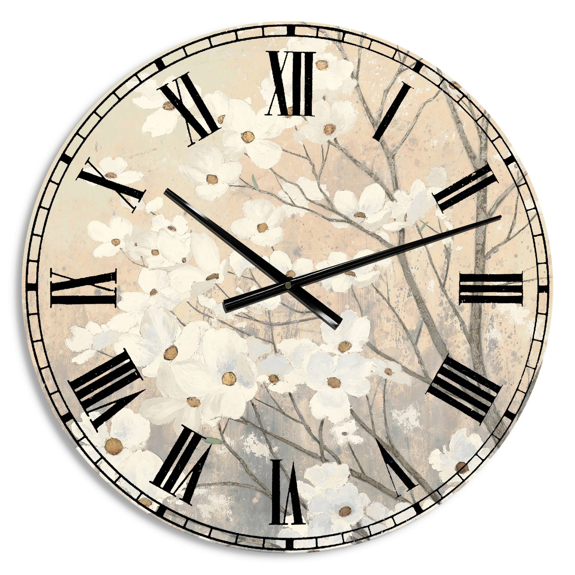 Designart 'Brown Onn Grey Blossoms Traditional Wall Clock