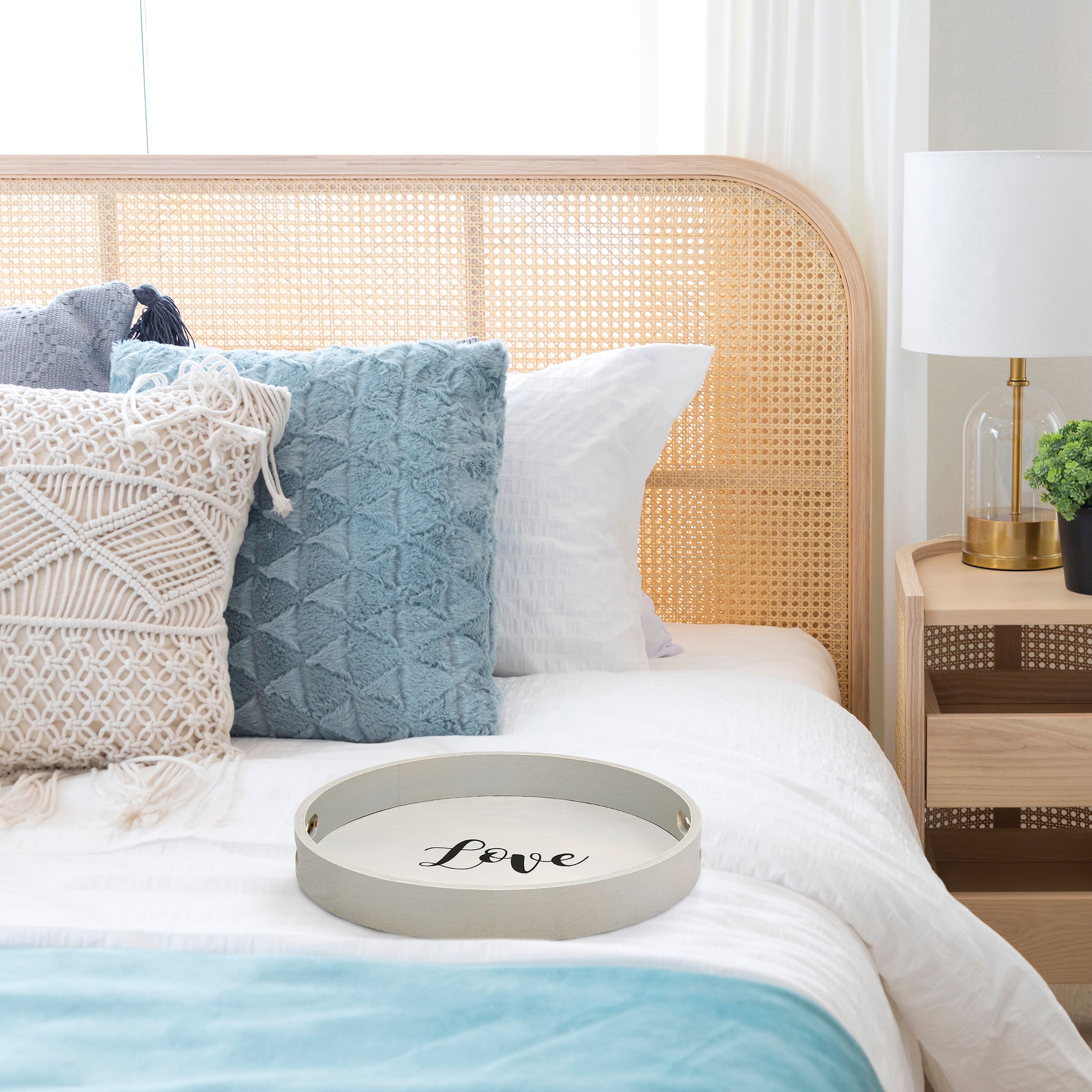 Elegant Designs™ 13.8" Round Love Serving Tray with Handles