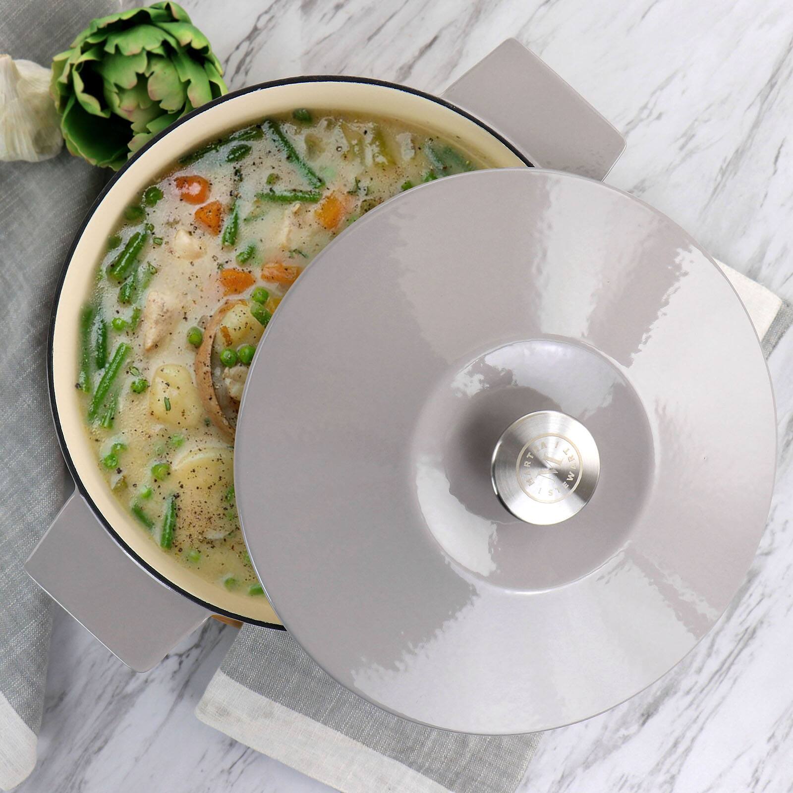 Martha Stewart 5qt. Warm Gray Enameled Embossed Stripe Cast Iron Dutch Oven with Lid