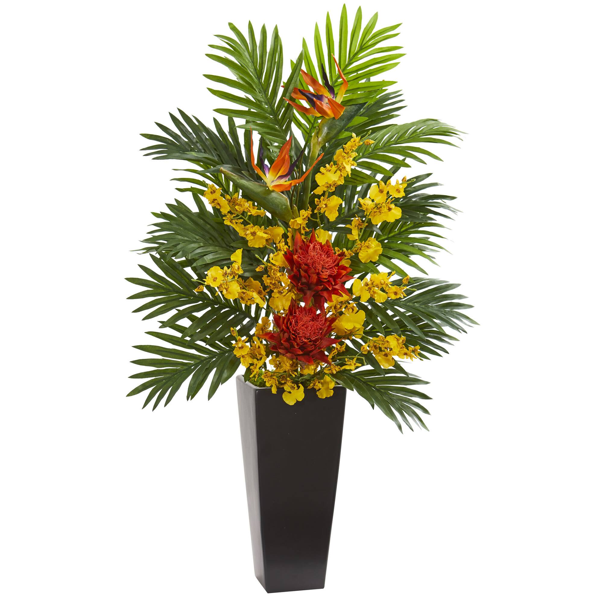 2.9ft. Tropical Floral &#x26; Orchid Arrangement in Black Vase