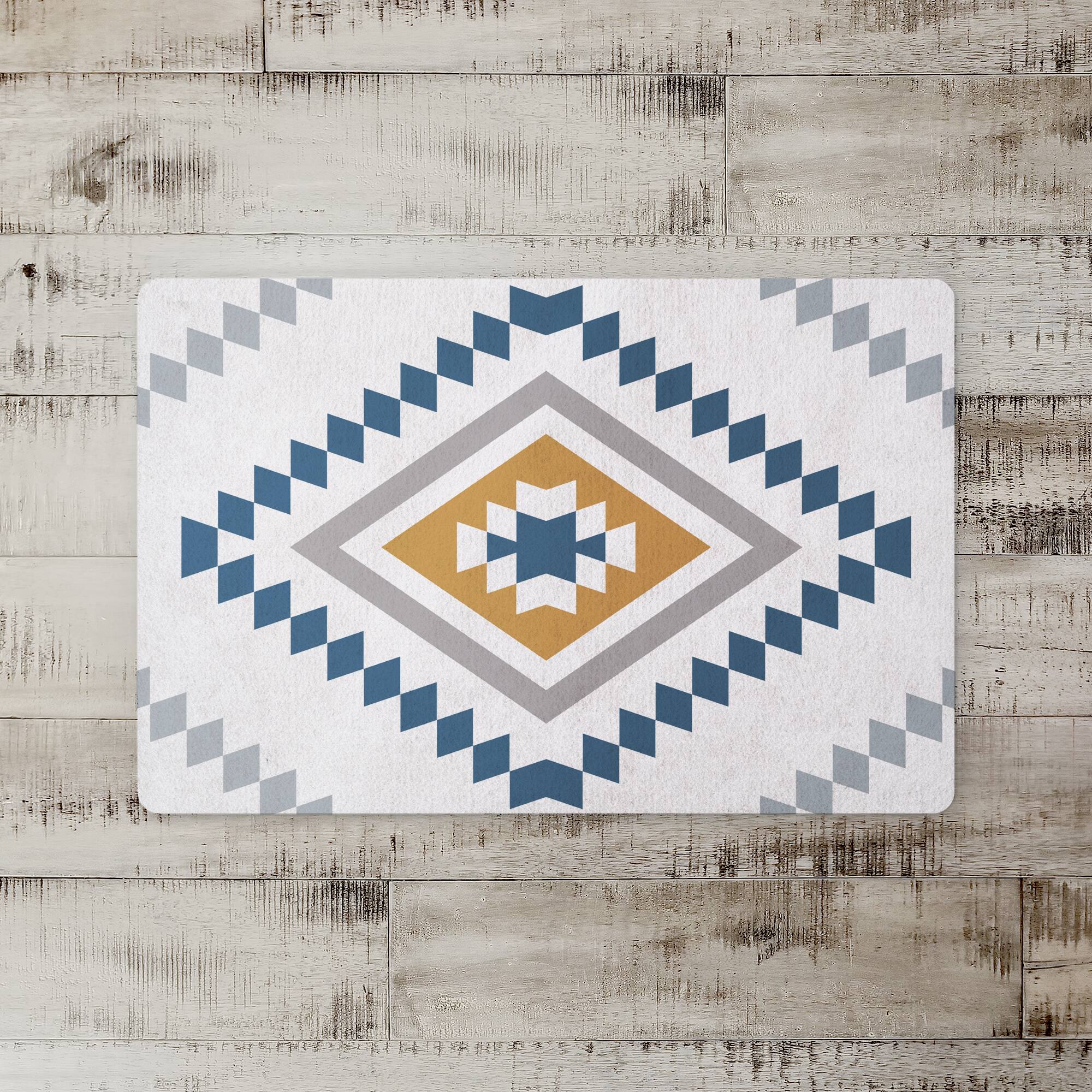 White Blue & Gray Southwestern Pattern Floor Mat