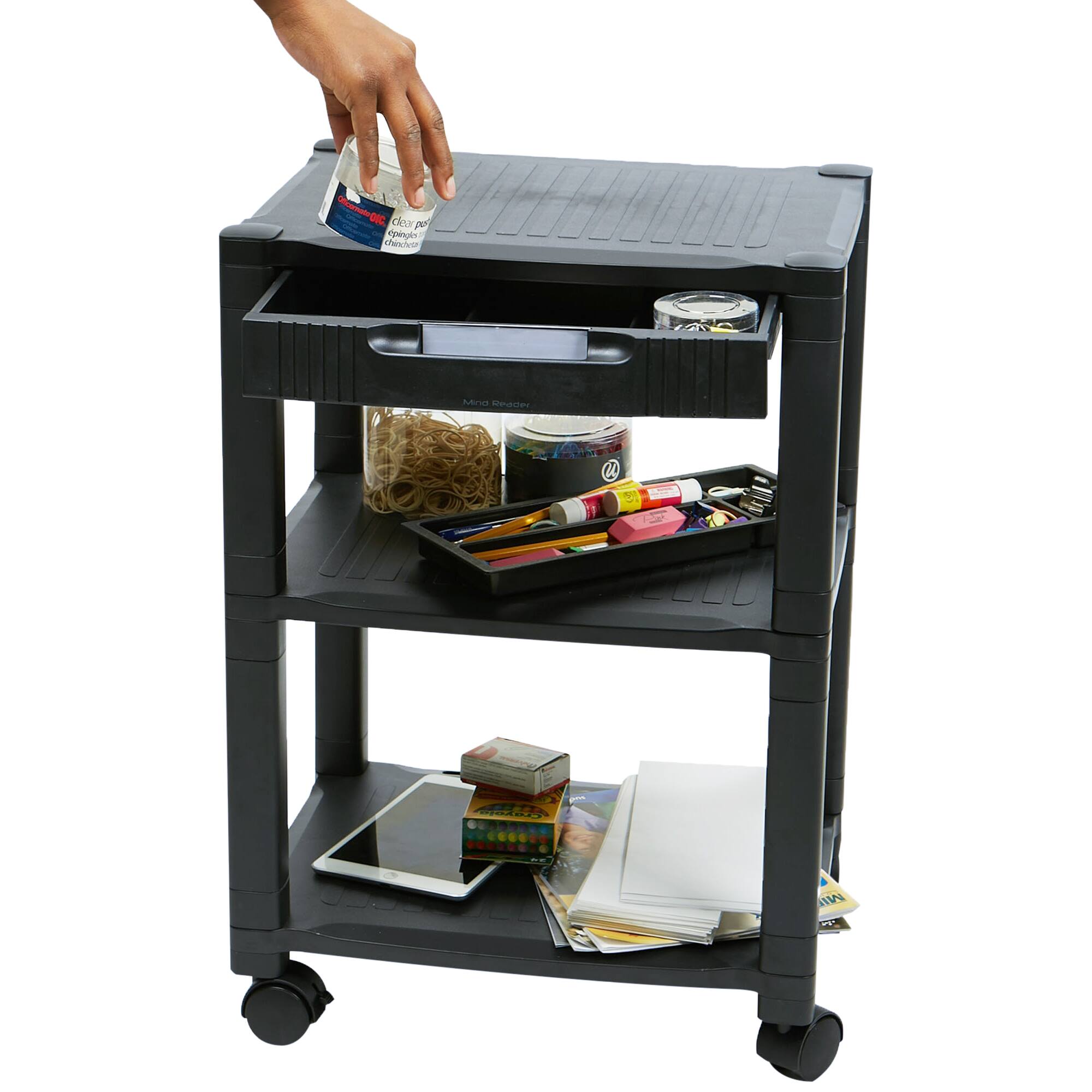 Mind Reader Anchor Collection Black 3-Tier Mobile Printer Cart, 2ct.