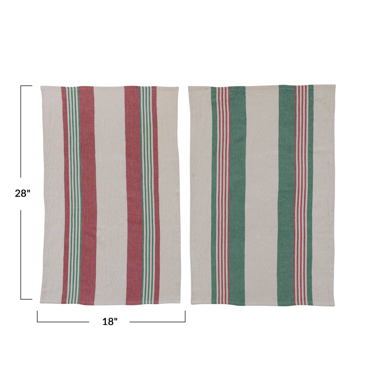 Hello Honey® Red & Green Cotton Stripe Printed Tea Towel Set
