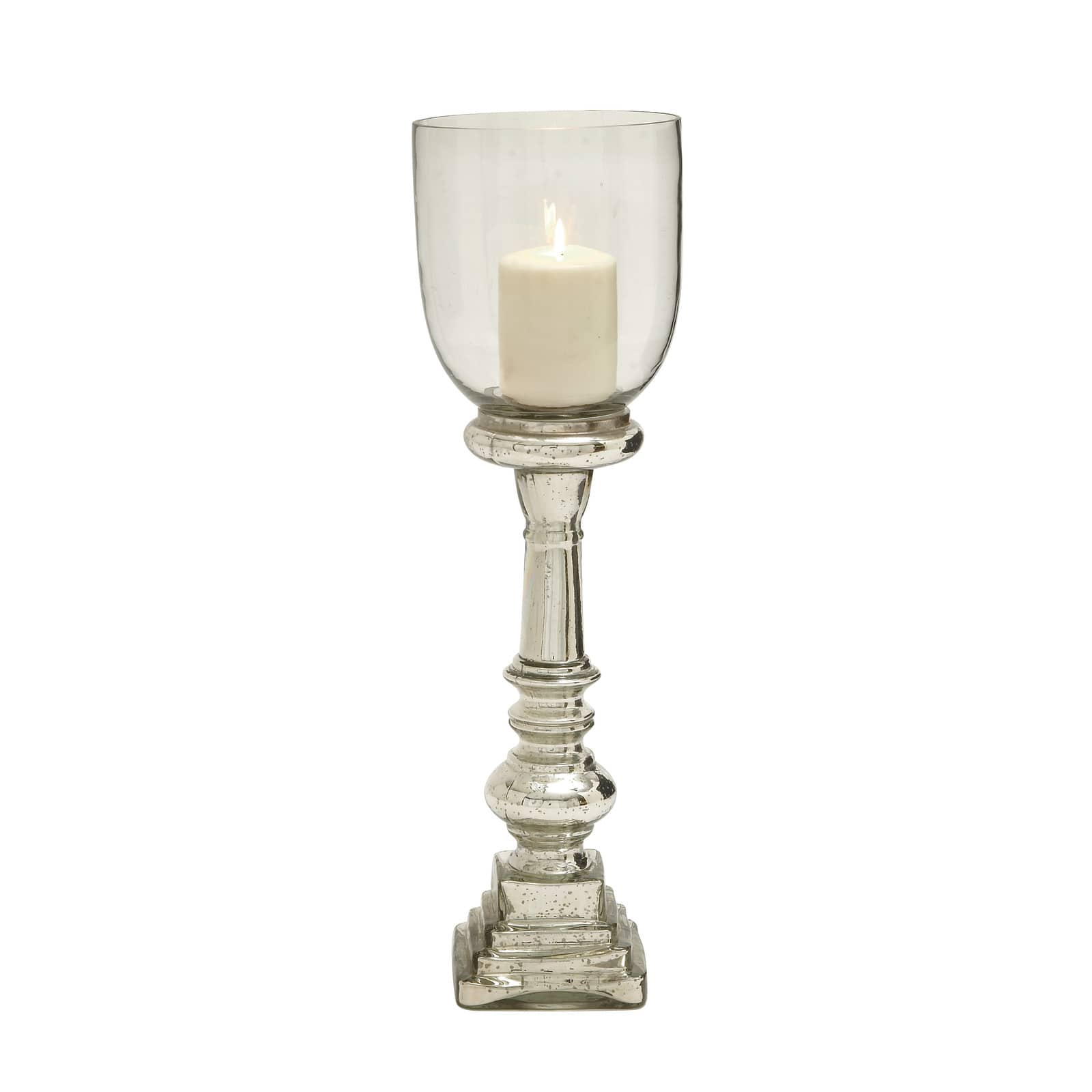 22" Silver Glass Traditional Candle Holder