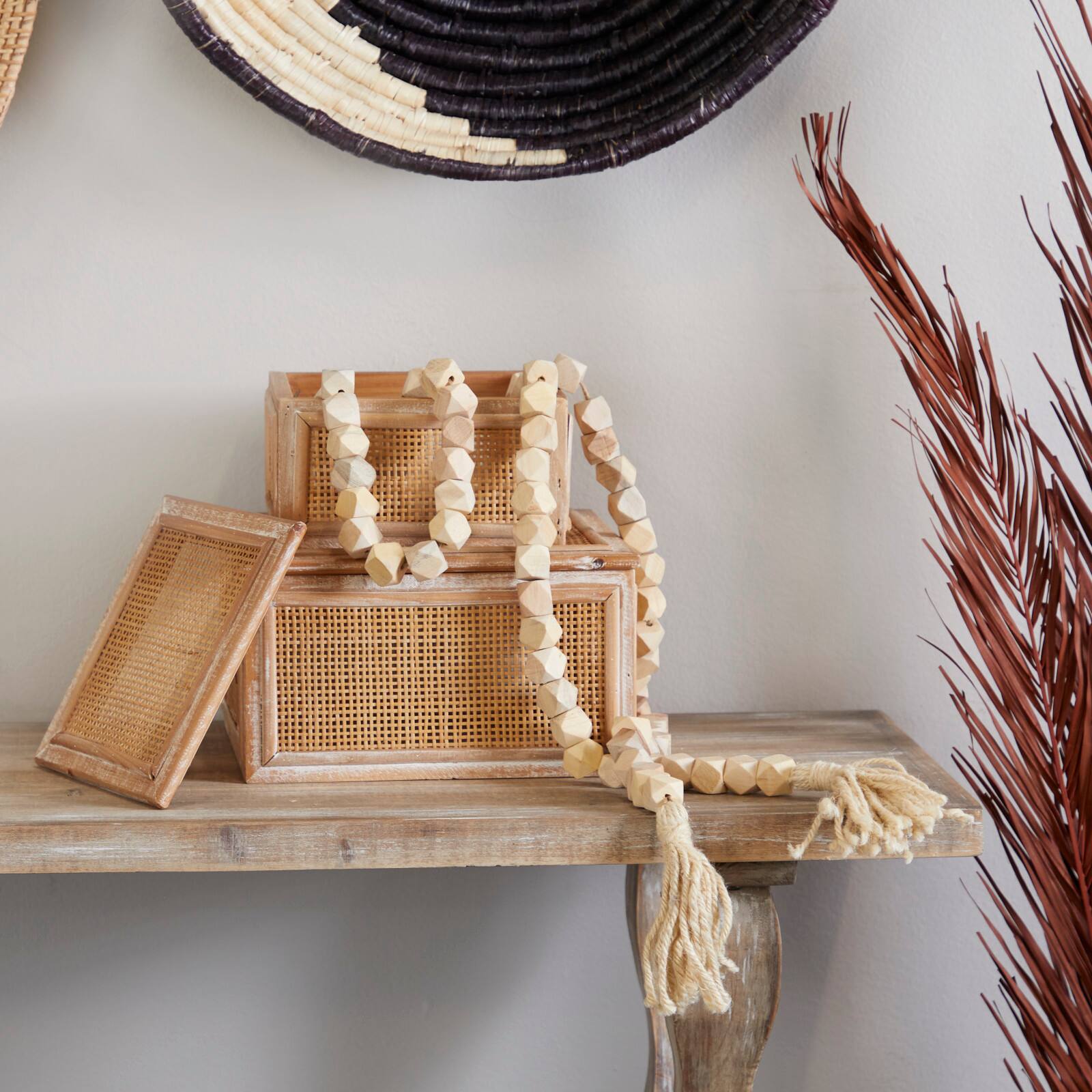 80" Bohemian Mango Wood Beads with Tassels Garland