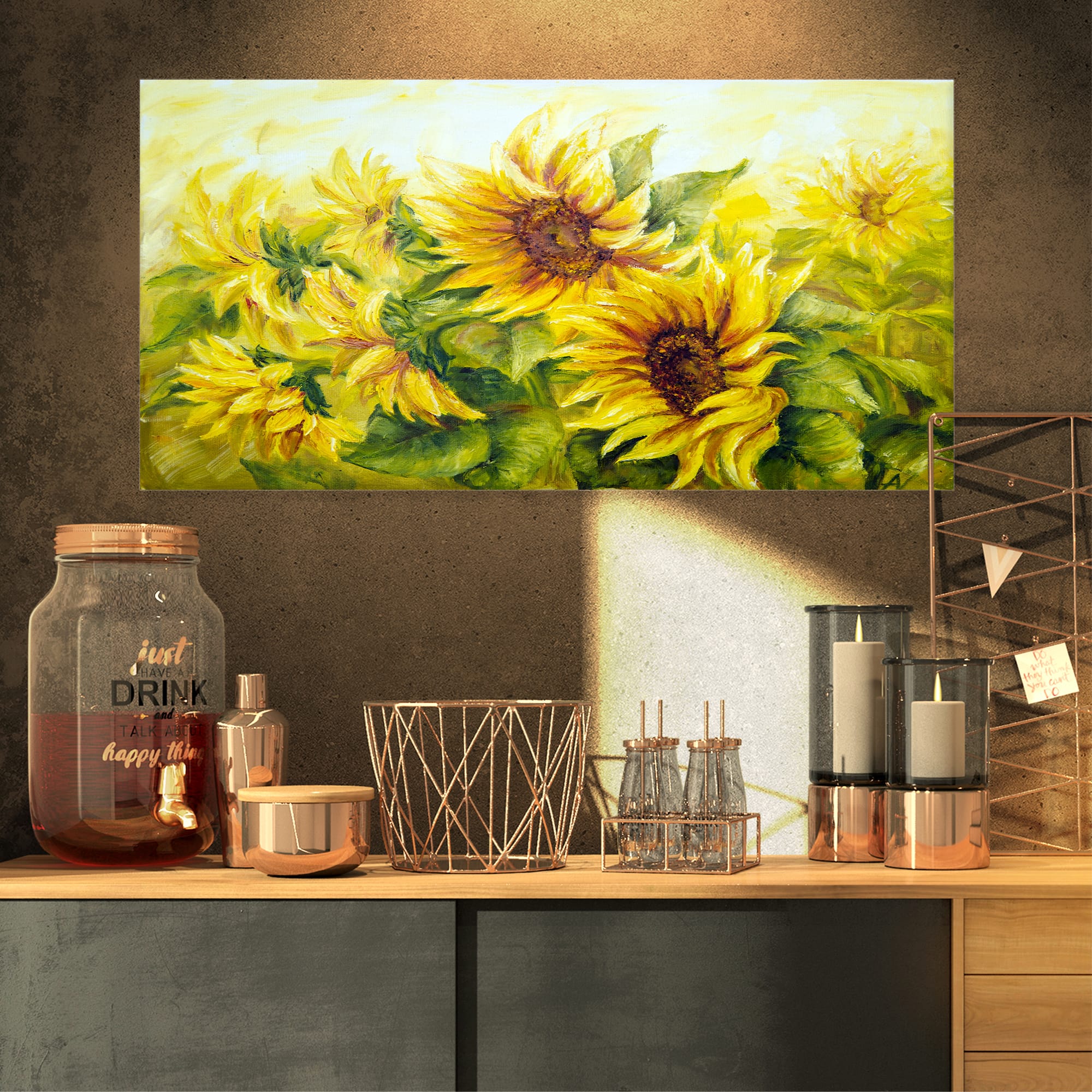 Designart - Bright Yellow Sunny Sunflowers - Large Floral Painting Canvas