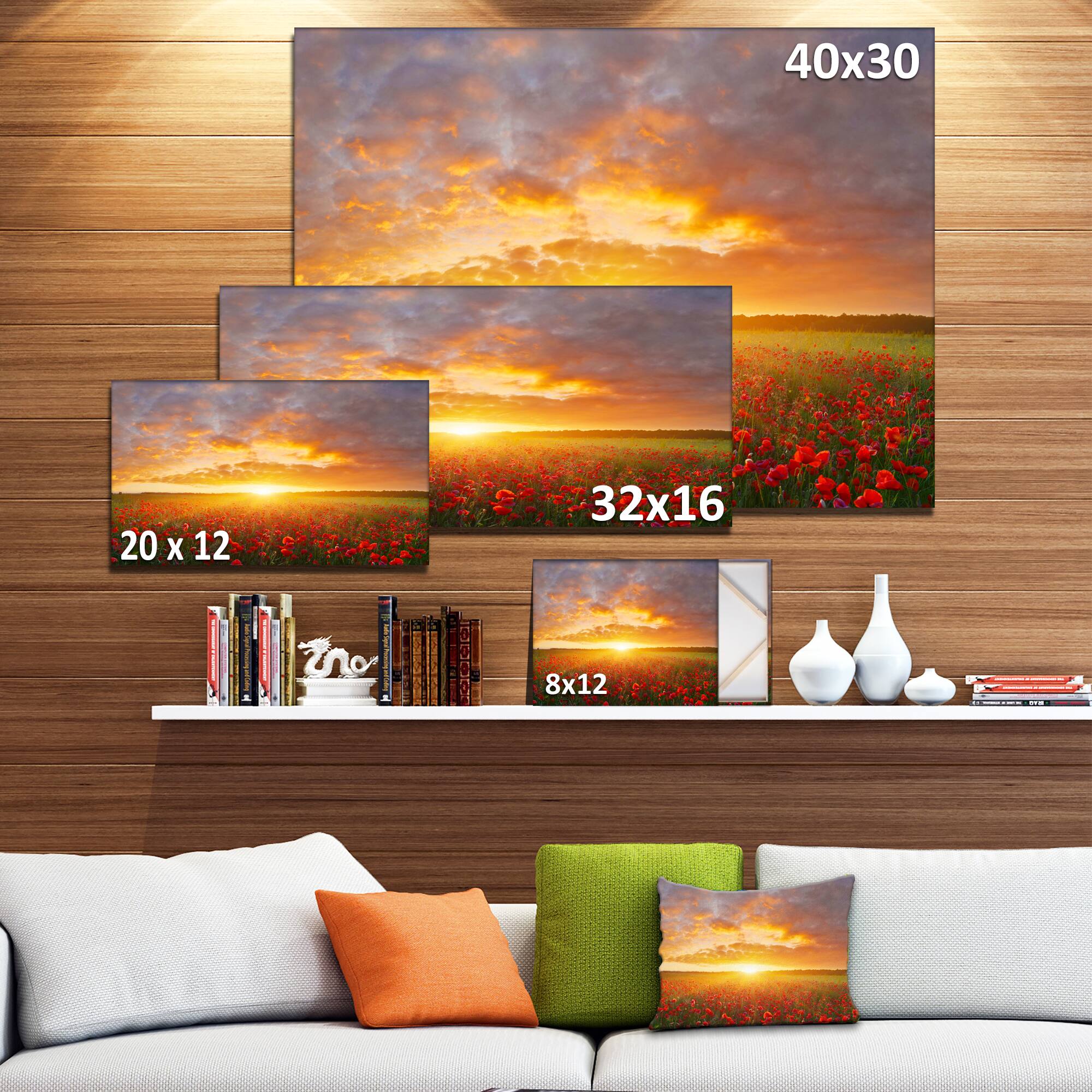 Designart - Poppy Field under Bright Sunset - Landscape Canvas Art Print