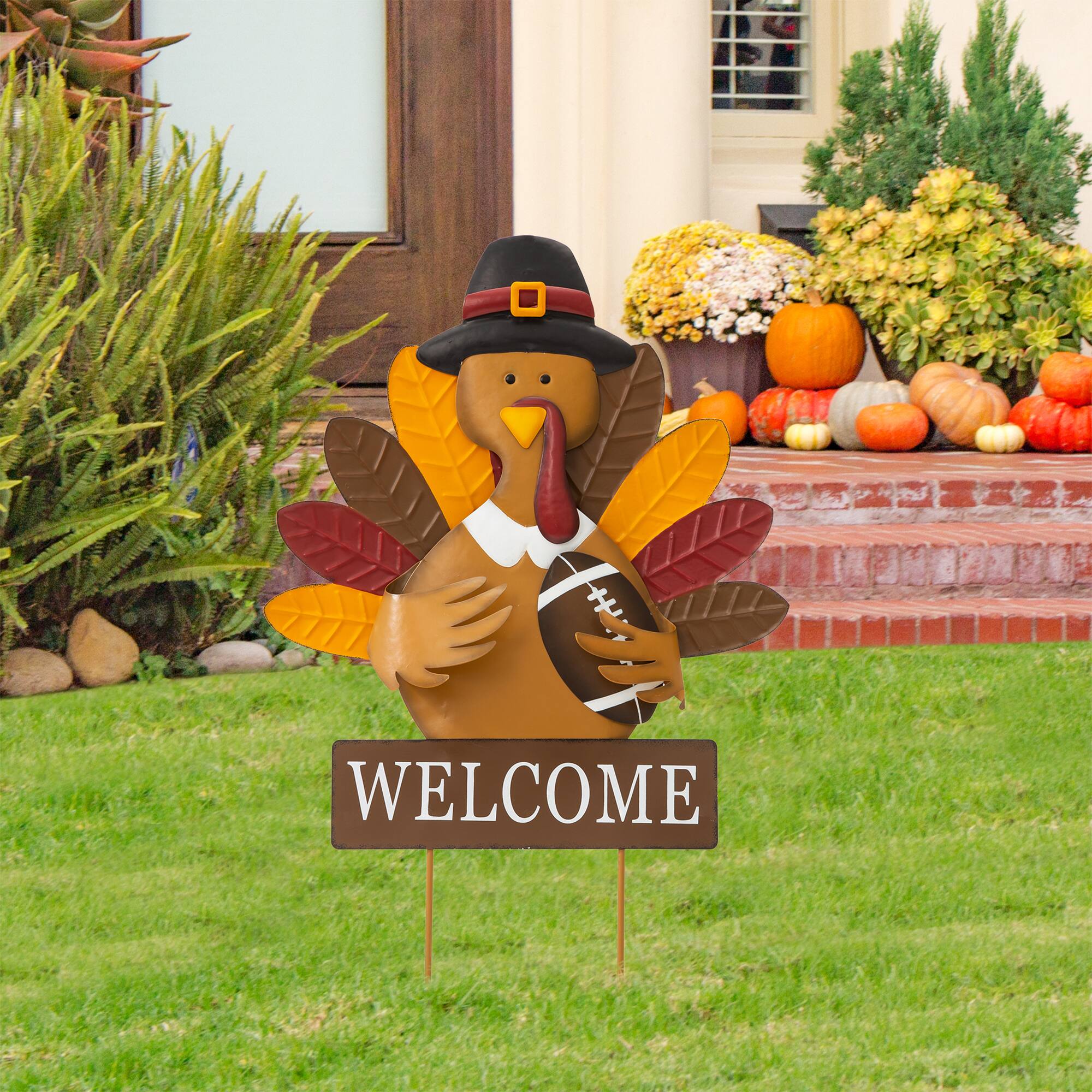 Glitzhome® 30" Thanksgiving Turkey Metal Yard Stake or Hanging Wall Décor
