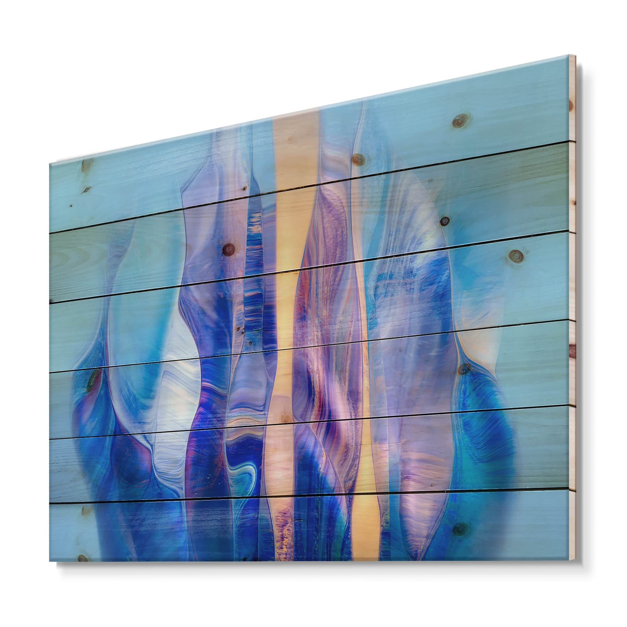 Designart - Colorful Twisted Wavy Shape In Motion I - Modern Print on Natural Pine Wood