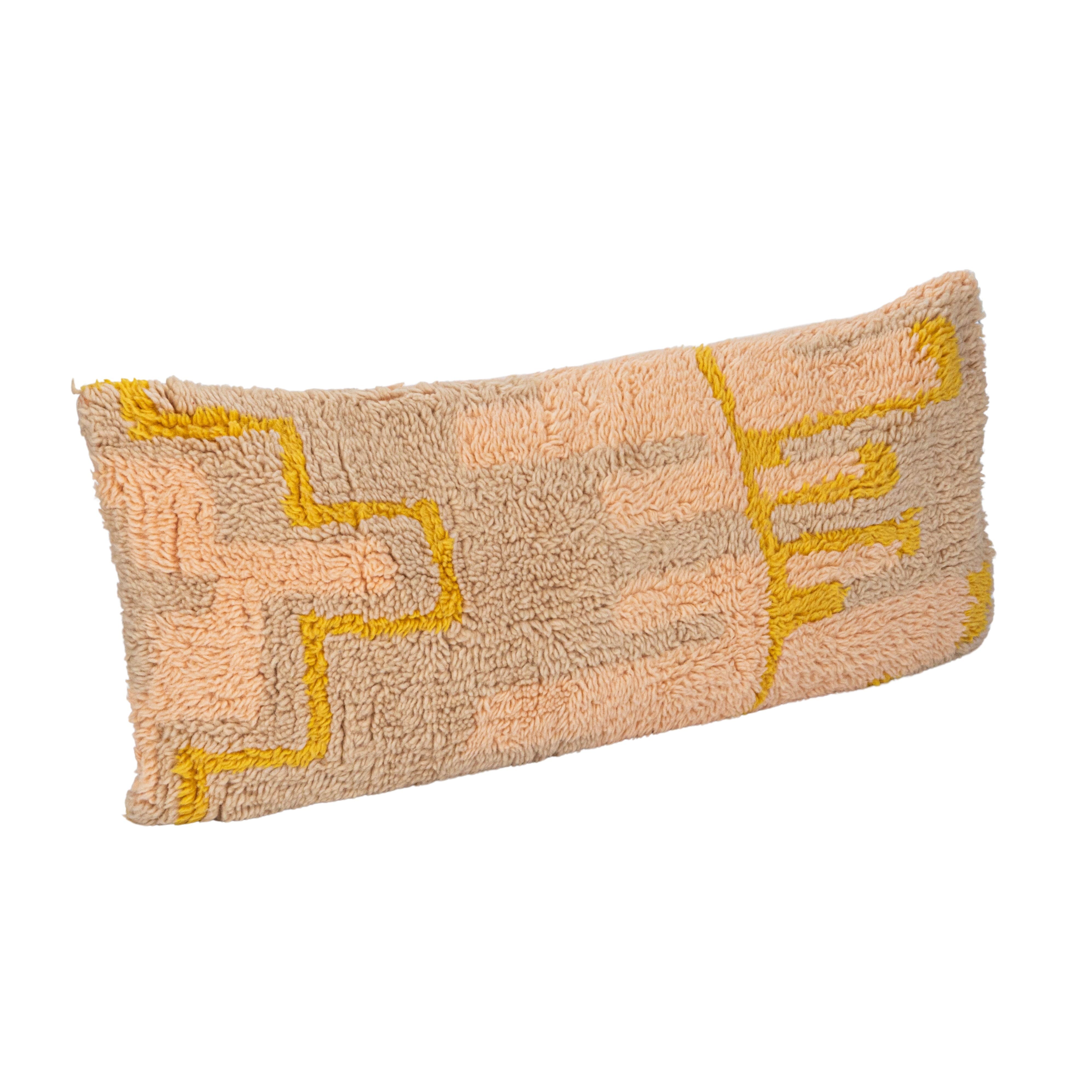 36&#x22; Pink, Yellow &#x26; Cream Wool Shag Lumbar Pillow