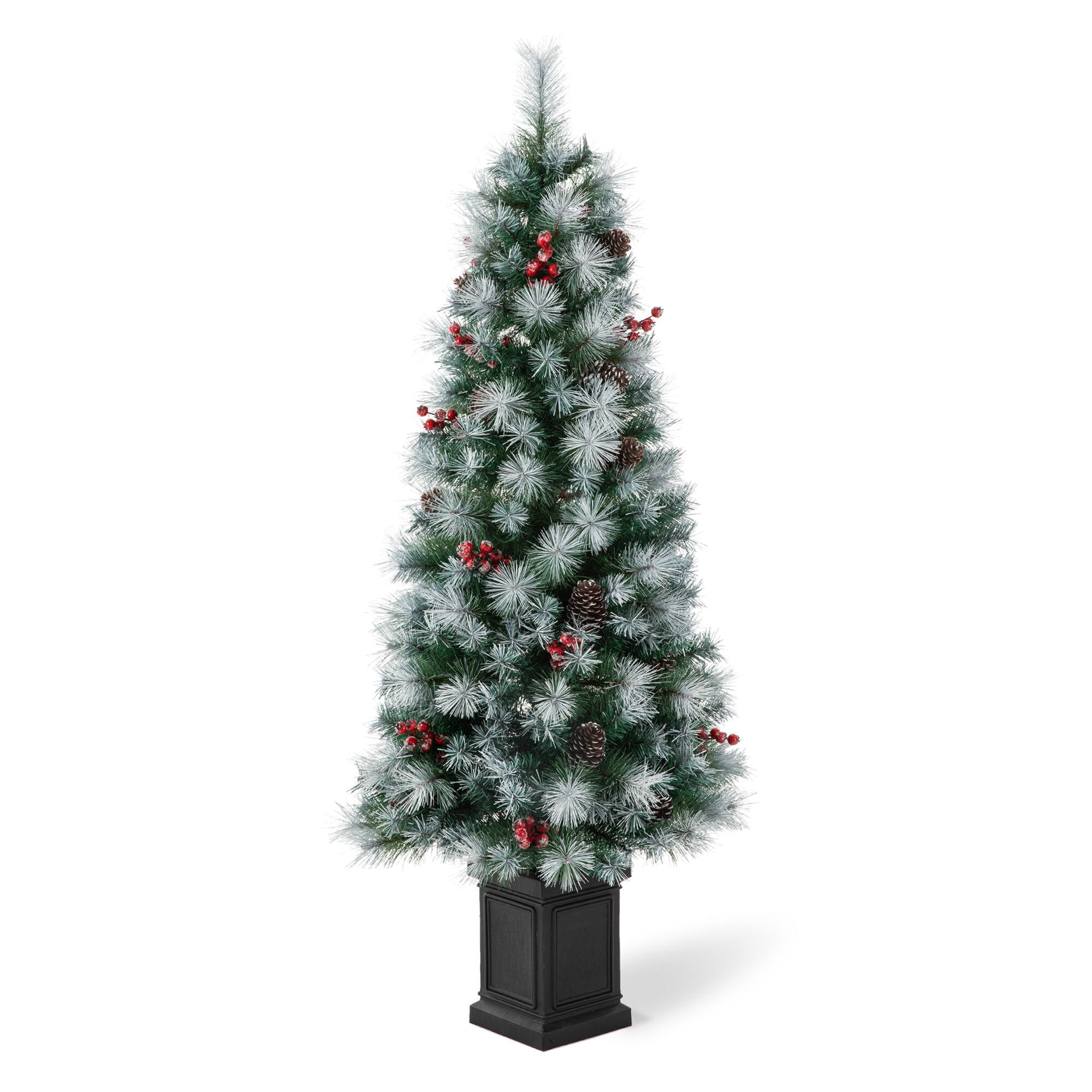 5ft. Pre-Lit Pine Artificial Christmas Porch Tree, Warm White LED Lights