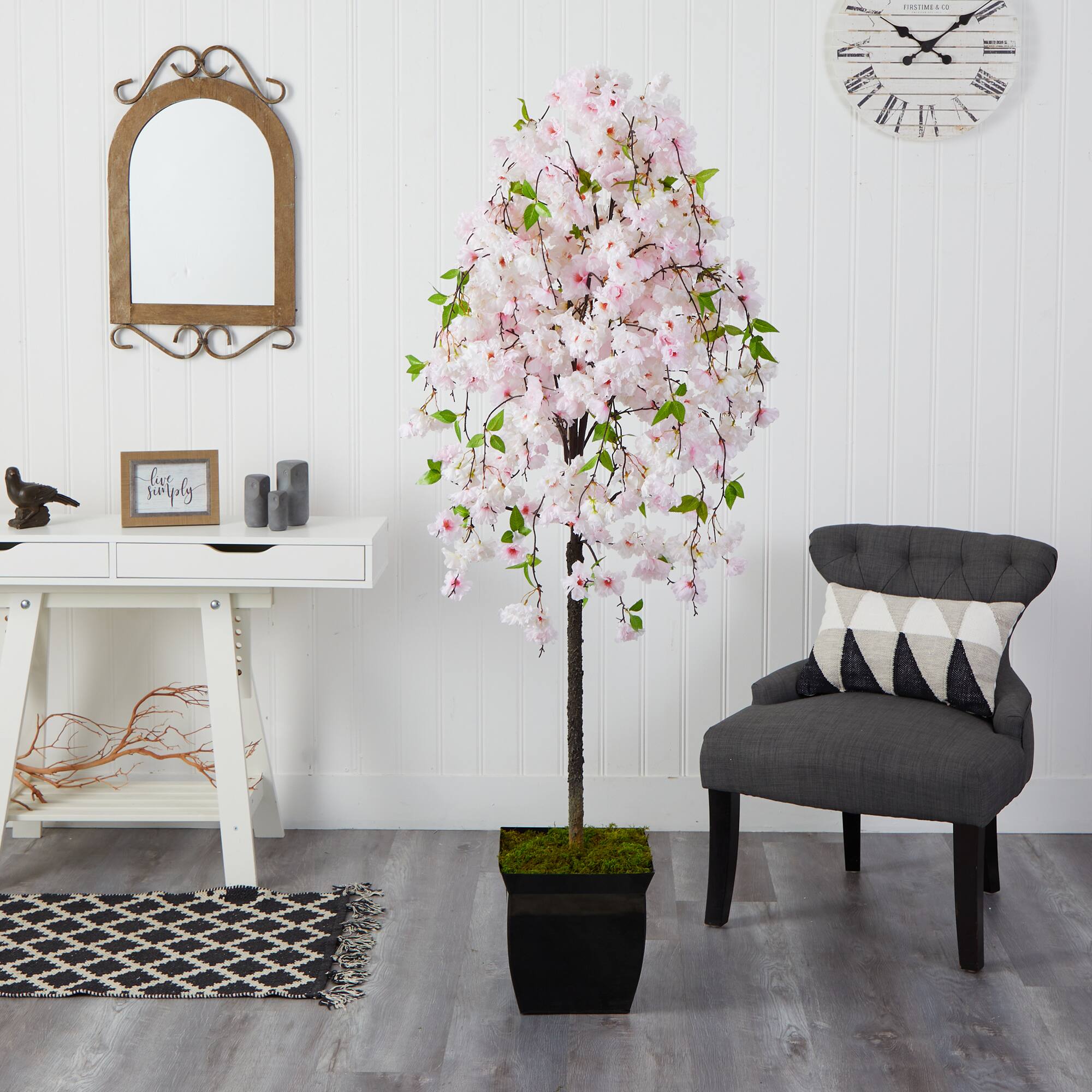 6ft. Cherry Blossom Artificial Tree in Black Metal Planter