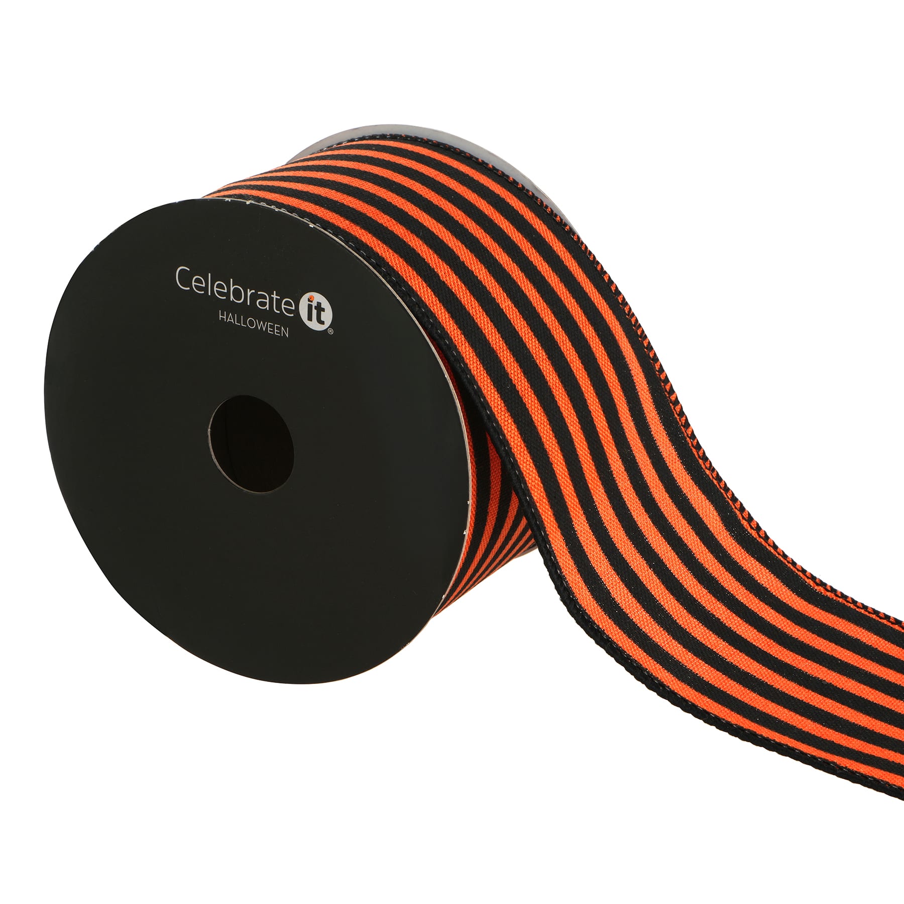 2.5&#x22; x 6.6yd. Orange &#x26; Black Striped Wired Faux Linen Ribbon by Celebrate It&#xAE;
