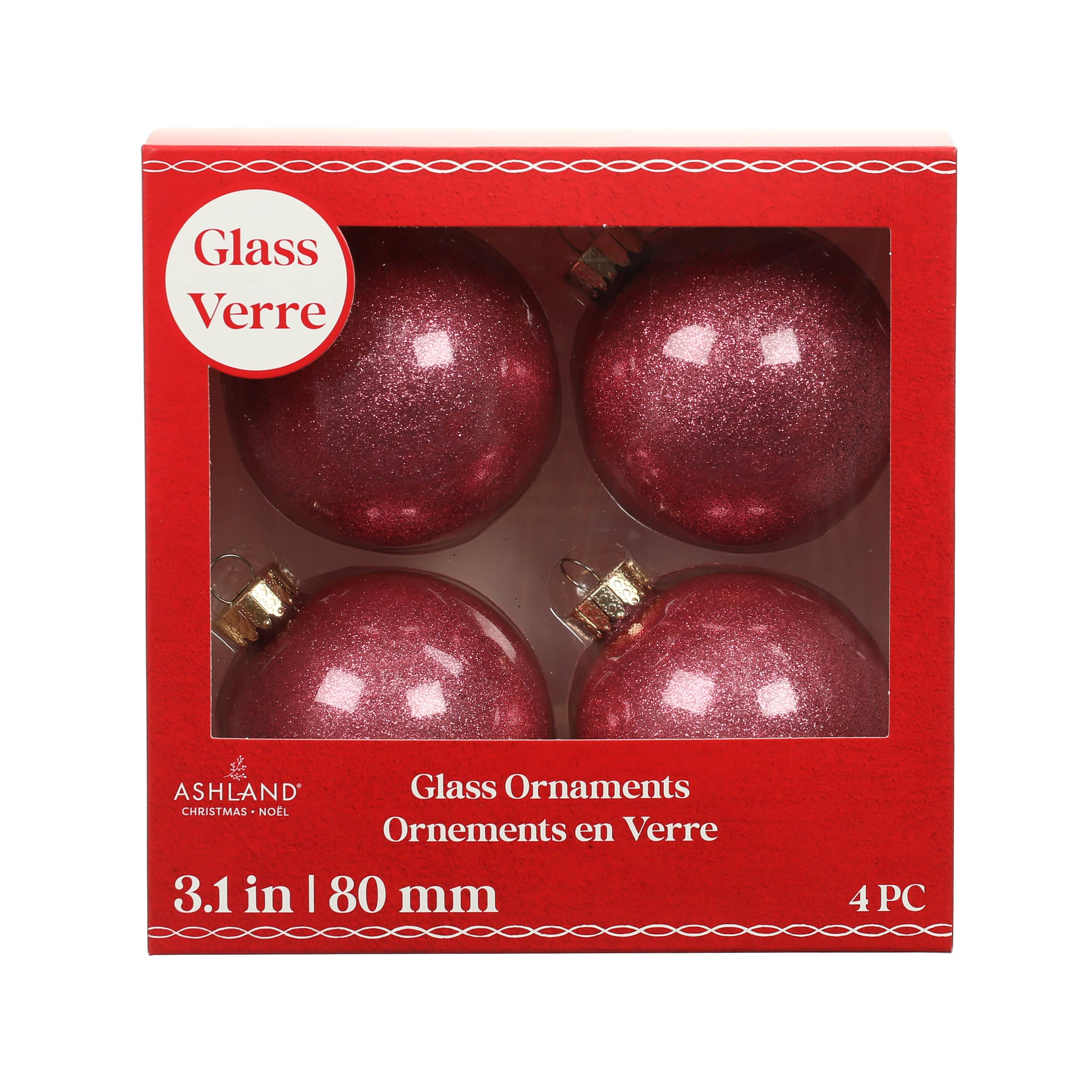 4 Pack 3.1&#x22; Glitter Glass Ball Ornaments by Ashland&#xAE;
