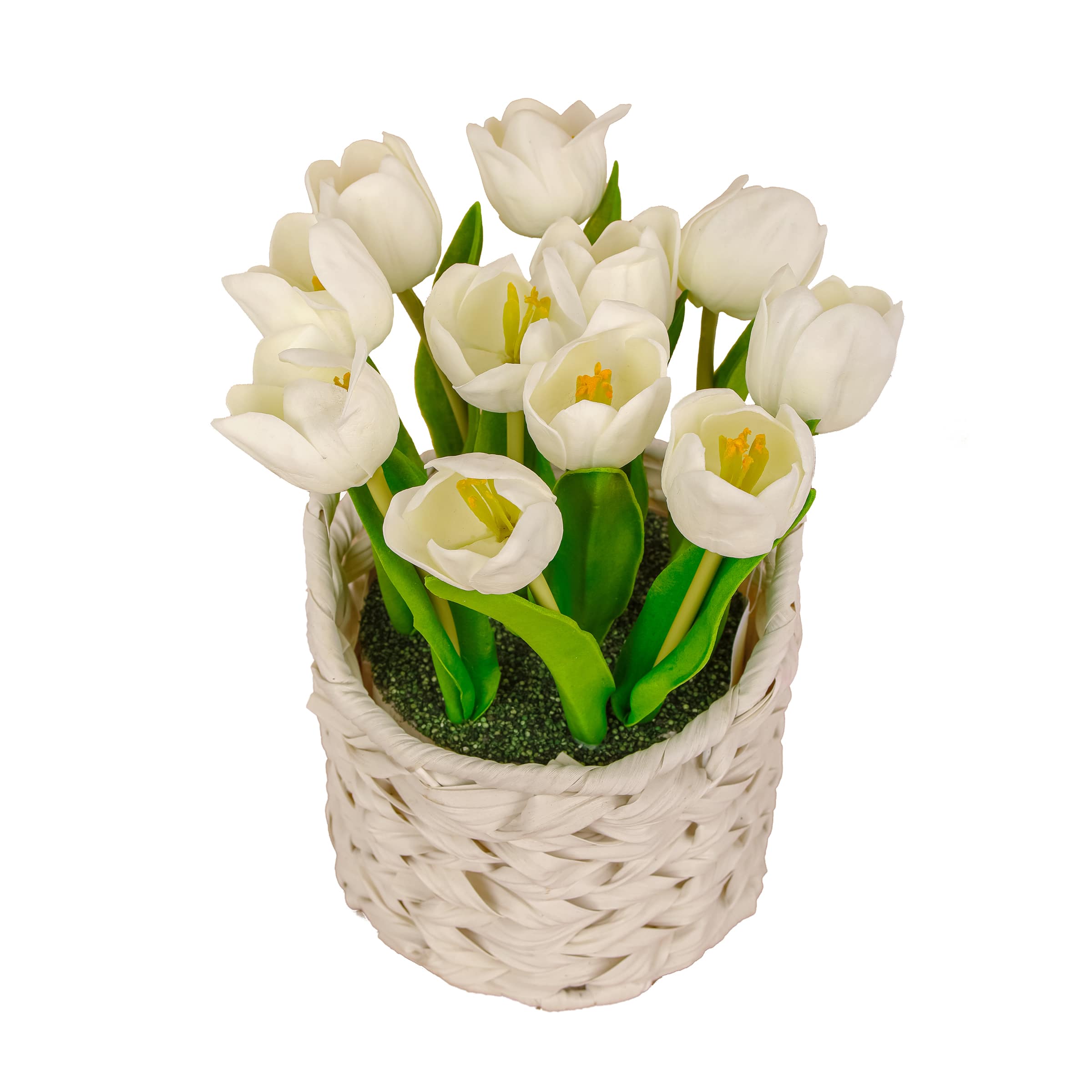 10" Tulip Bouquet in White Basket
