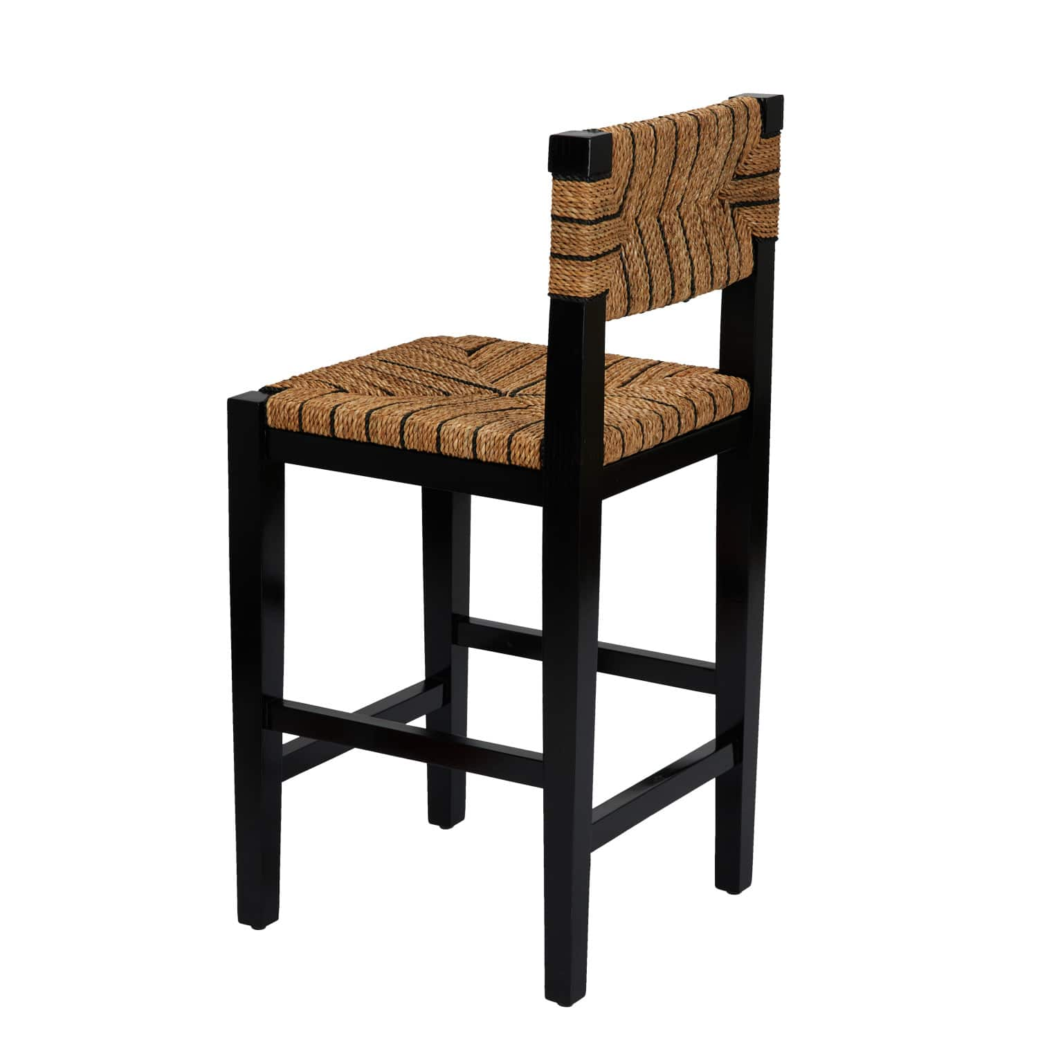 Willowbrook 3ft. Black Mahogany Solid Wood &#x26; Natural Woven Seagrass Rope Stool