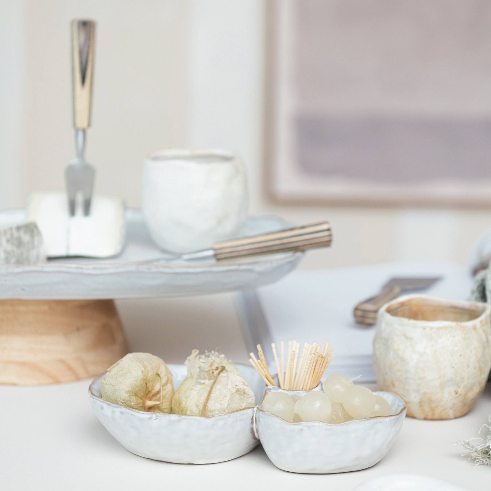 Hello Honey® 8" White Tri-Section Stoneware Dish