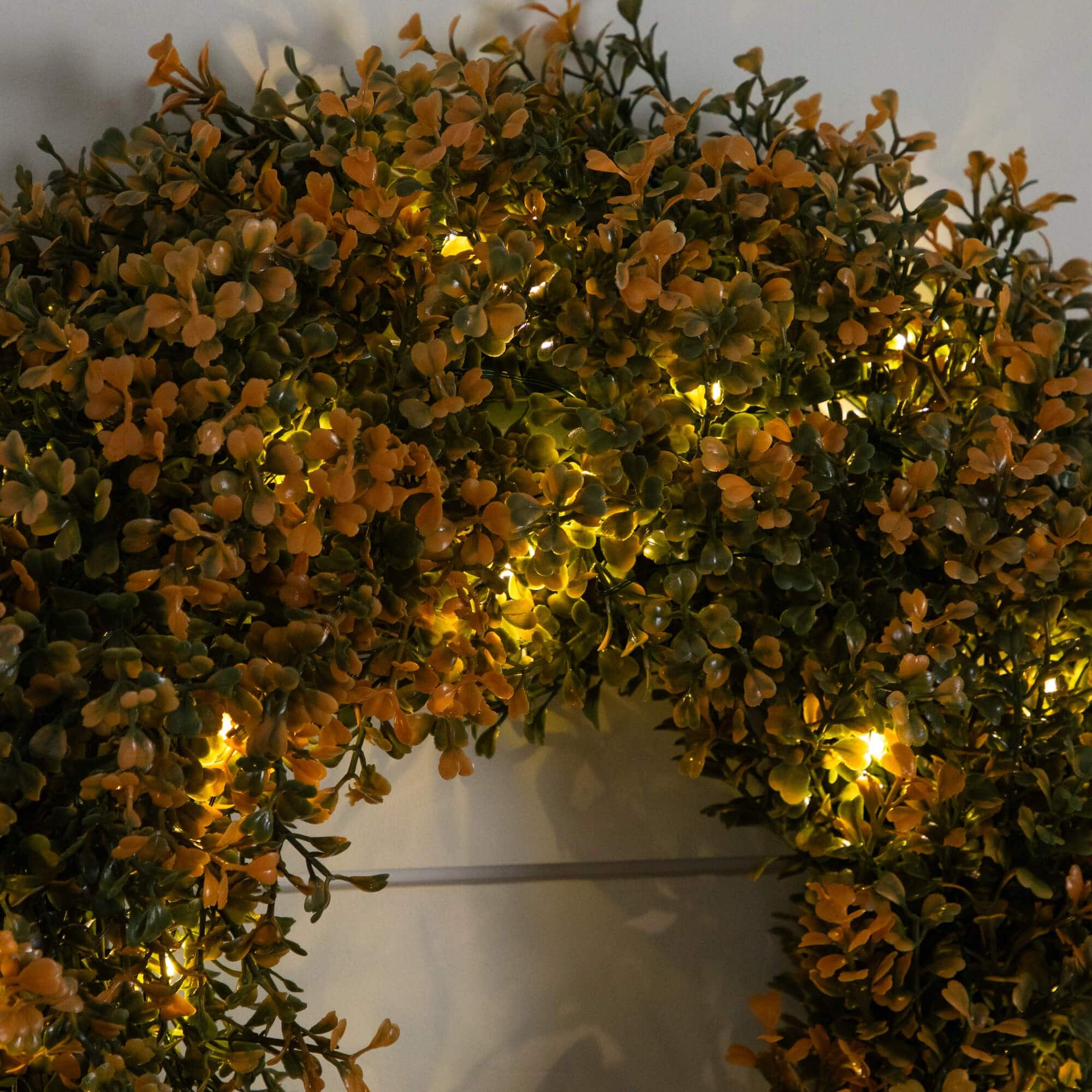 18in. Pre-Lit Autumn Boxwood Artificial Fall Wreath with 25 Warm White LED Lights