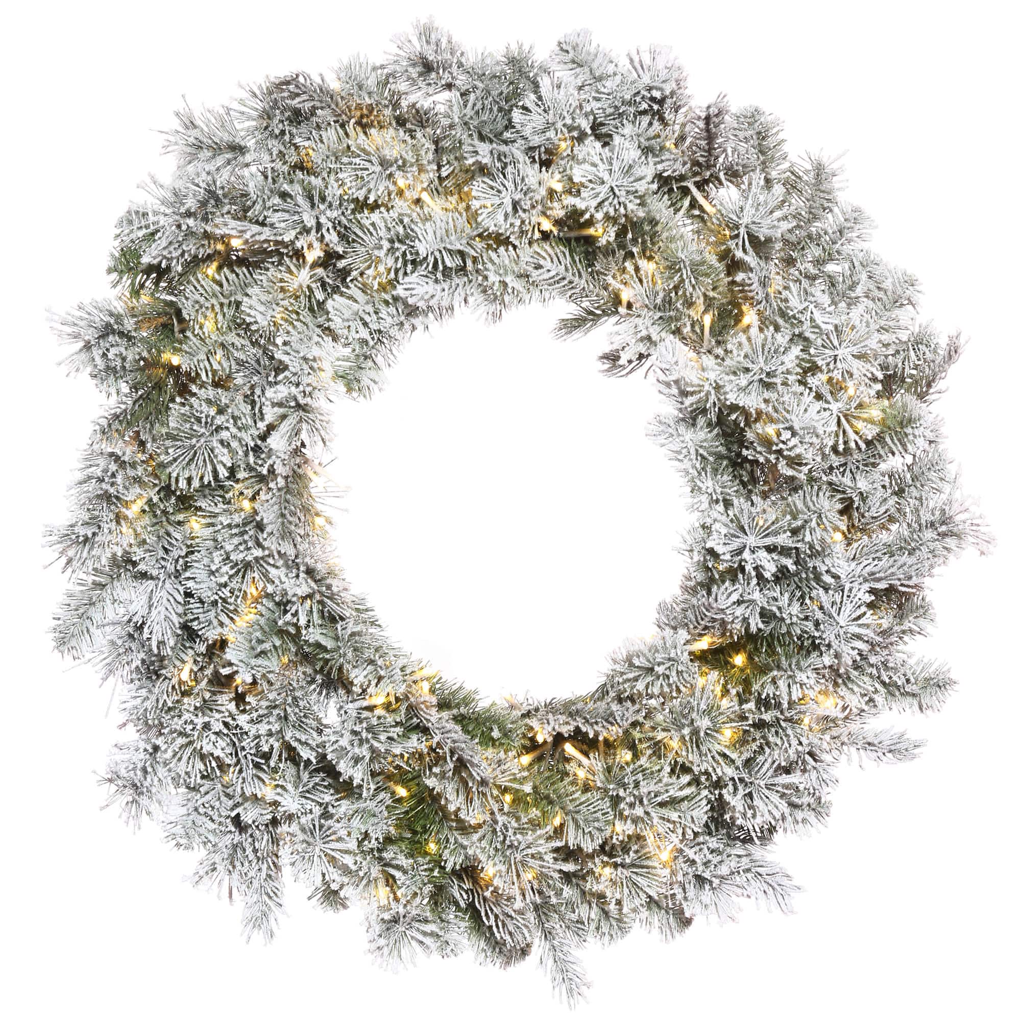 30" PreLit Flocked Kiana Artificial Christmas Wreath, Warm White Wide