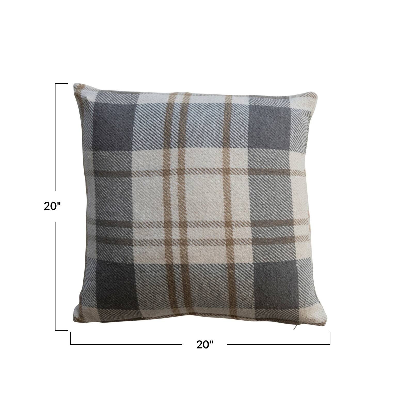 Hello Honey&#xAE; 20&#x22; Brown, Gray &#x26; Natural Plaid Brushed Flannel Throw Pillow
