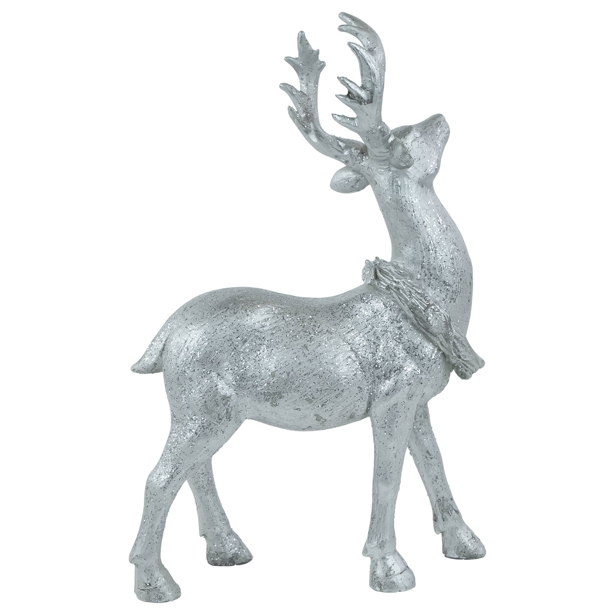 10.75" Silver Reindeer Glittered Christmas Tabletop Decoration