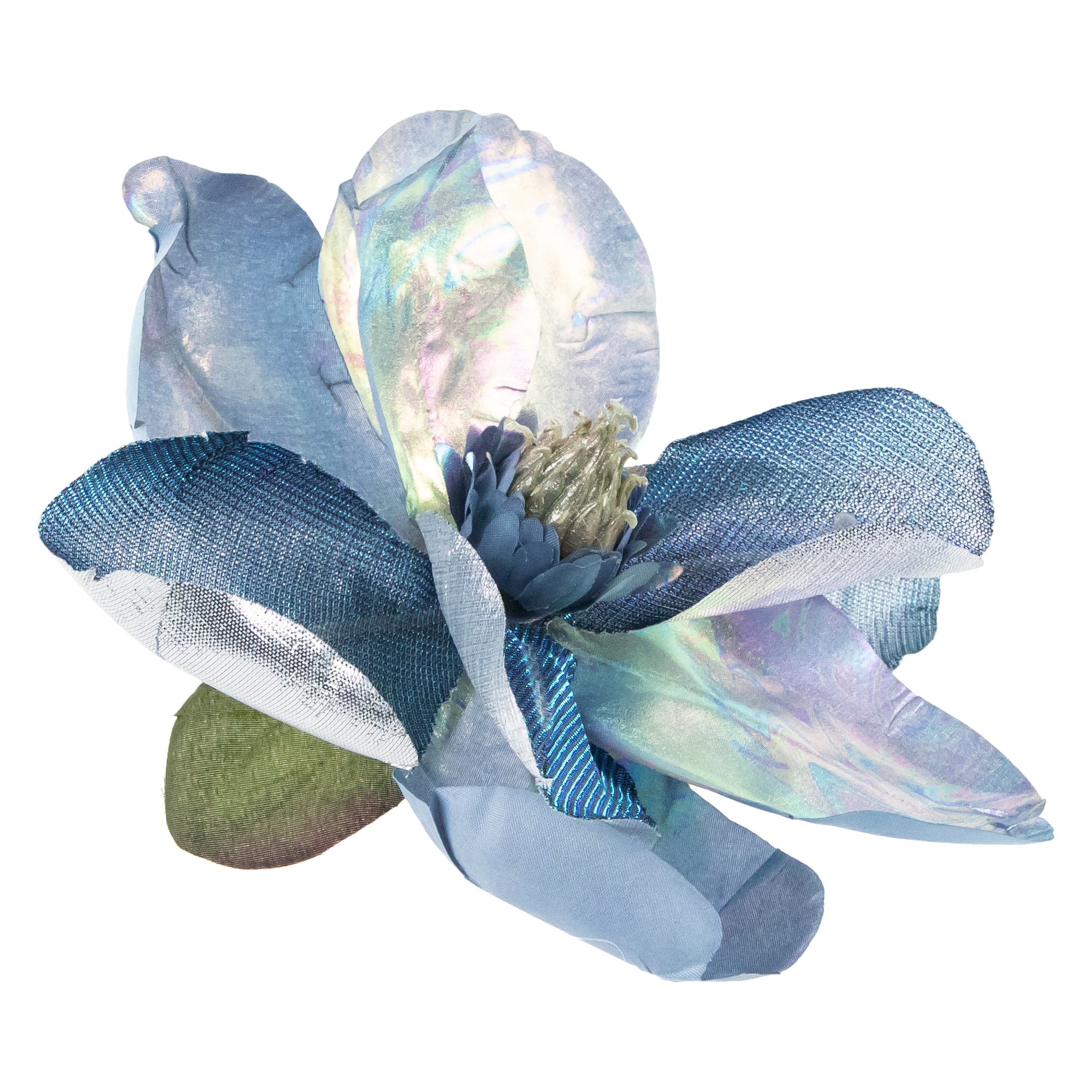 Artificial Magnolia Flower Clip-On Christmas Ornament - 7&#x22; - Iridescent Blue