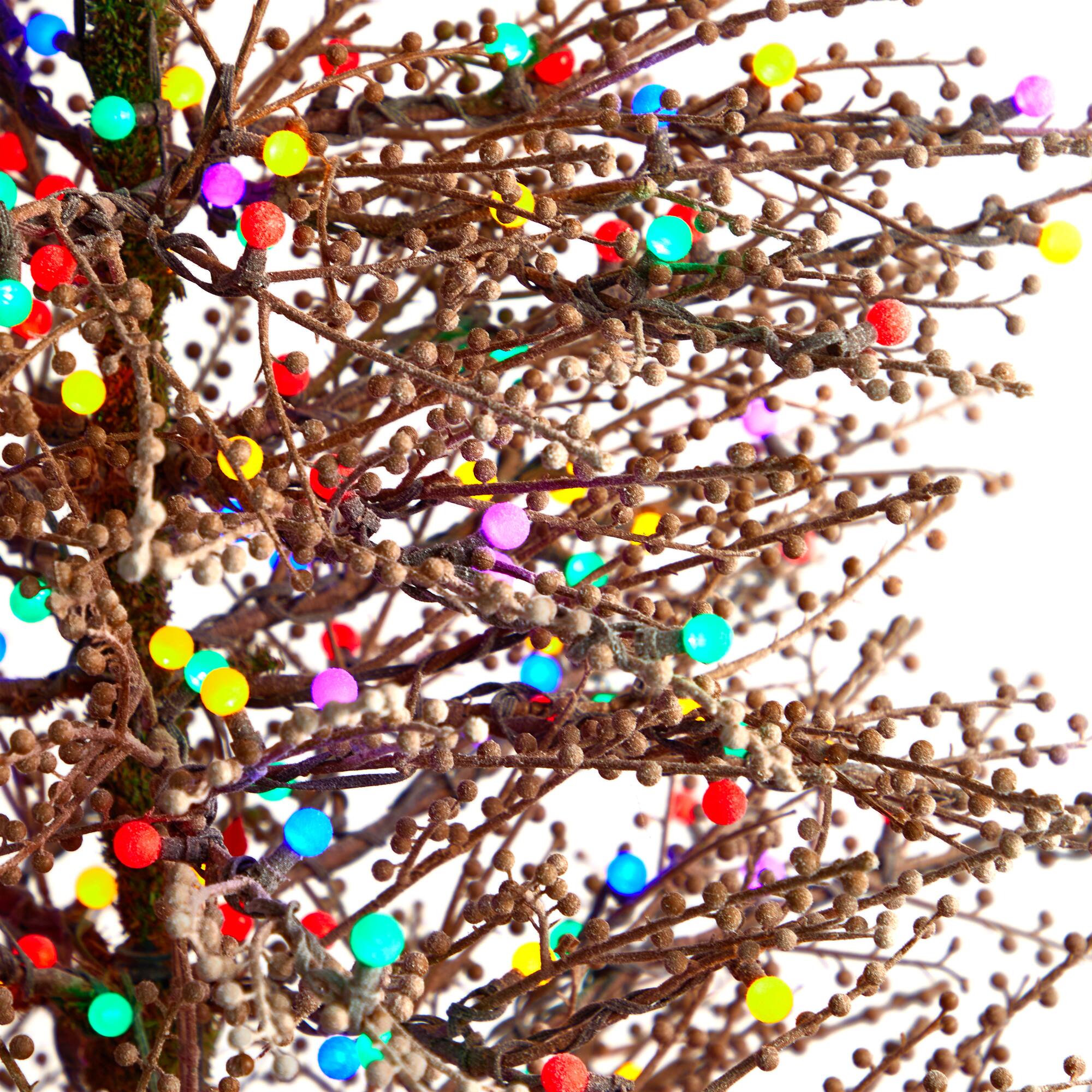 7ft. Pre-Lit Frosted Berry Twig Artificial Christmas Tree, Multicolor Gum Ball LED Lights