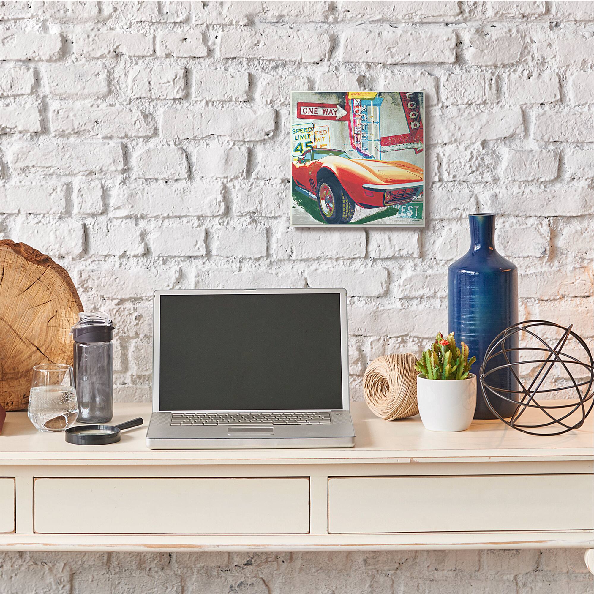 Stupell Industries Vibrant Sports Car Road Sign Pop Art Collage, 12" x 12"