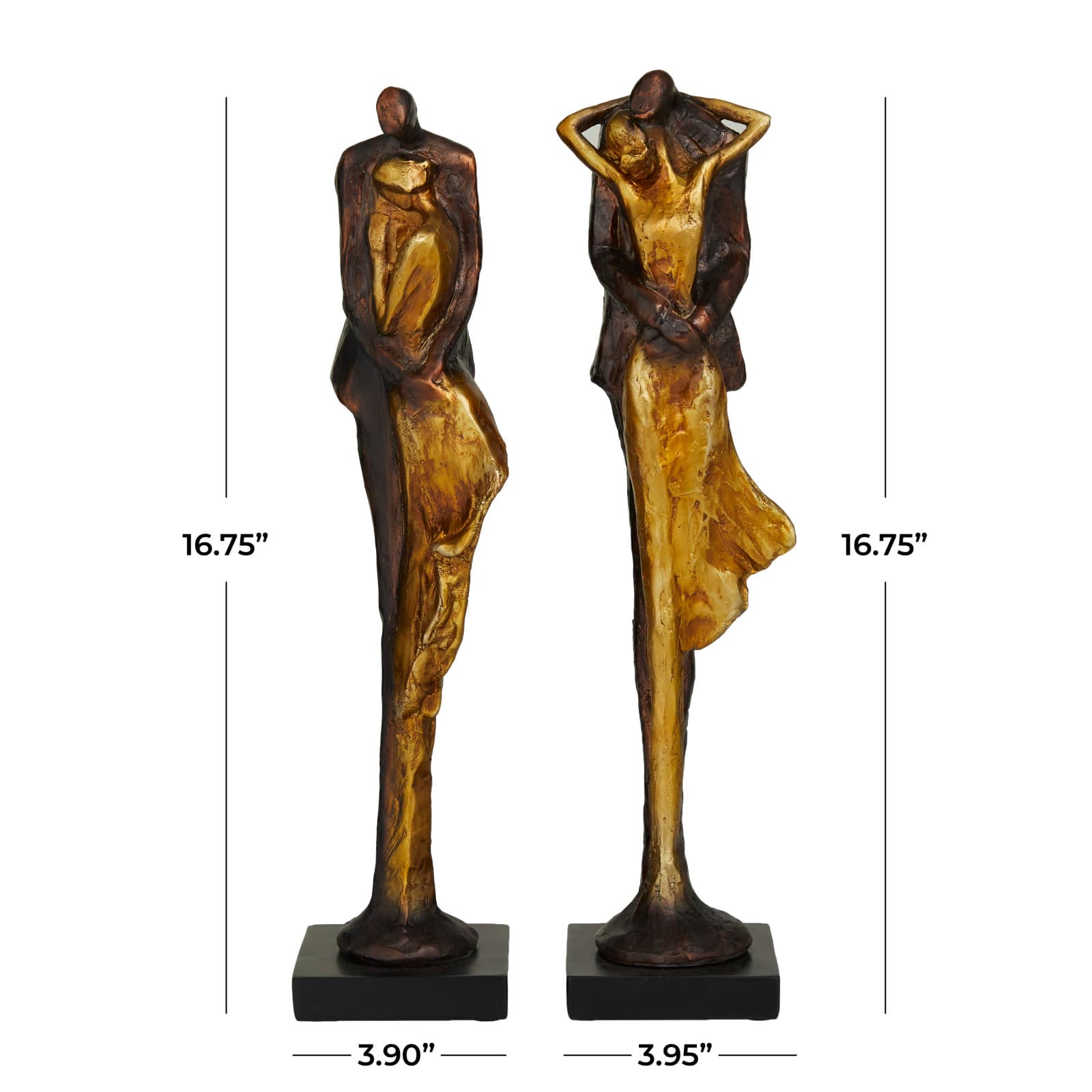Bronze Polystone Modern People Sculpture, Set of 2" 4", 17"