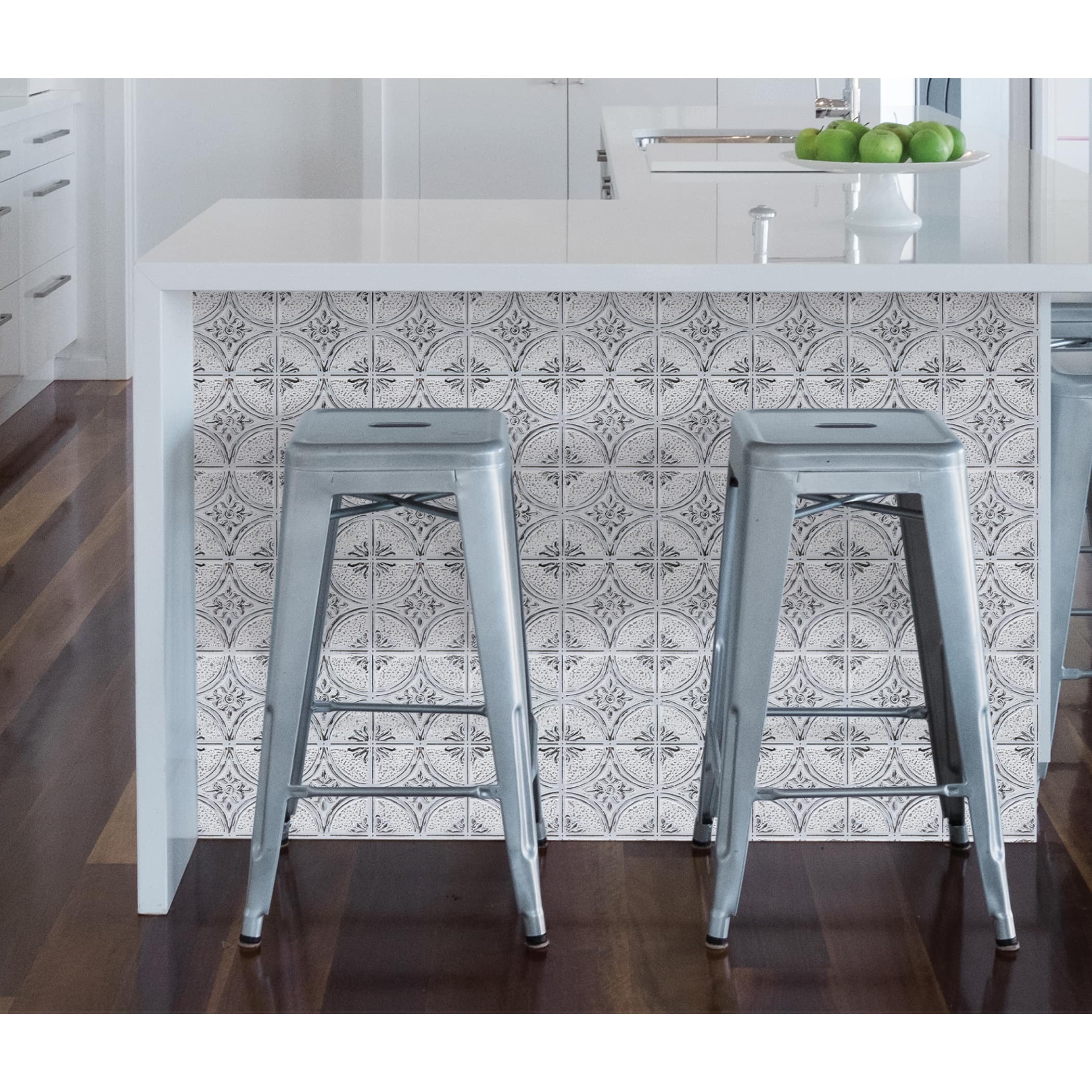 InHome Camden Antique White Faux Tin Peel & Stick Backsplash Tiles