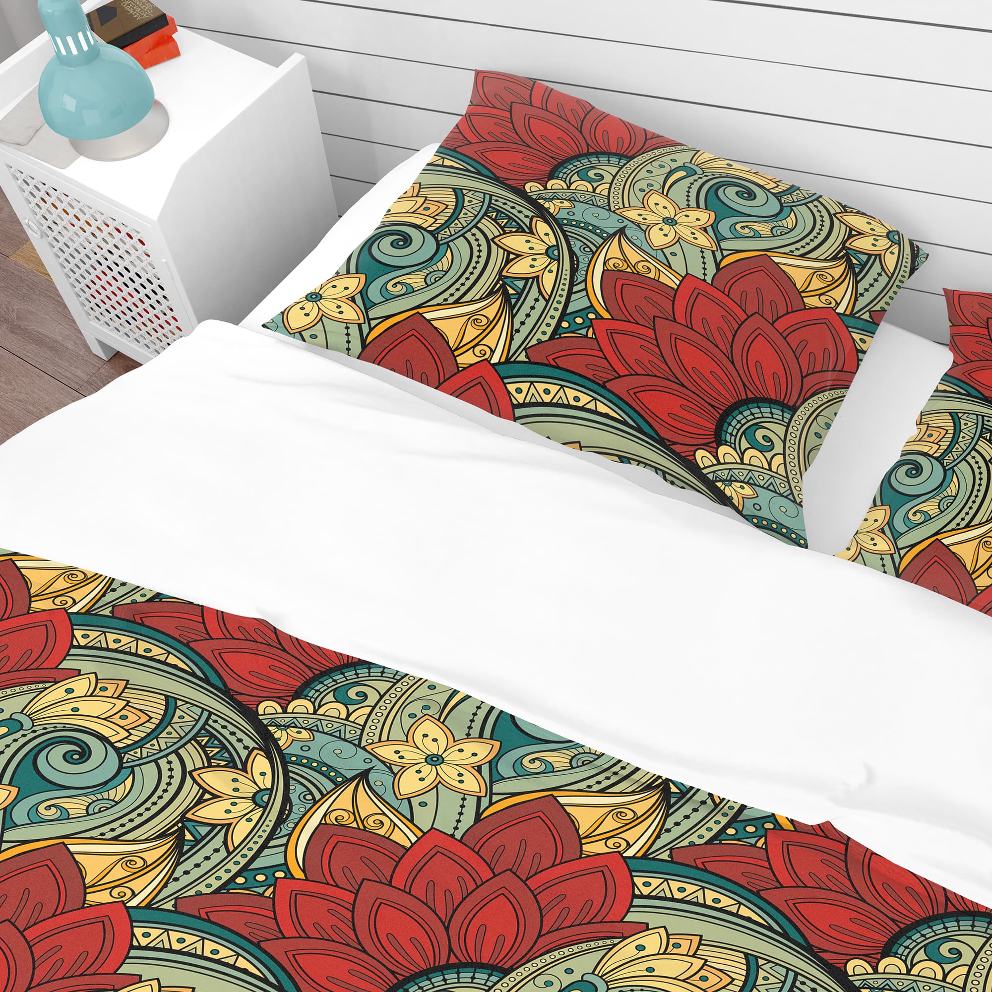 Designart &#x27;Colorful Floral Pattern&#x27; Bohemian &#x26; Eclectic Bedding Set - Duvet Cover &#x26; Shams