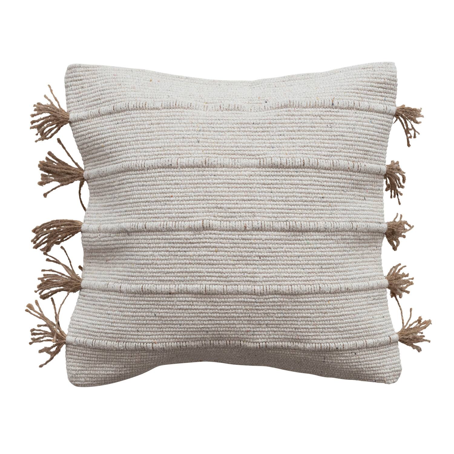 Hello Honey® Boho Embroidery & Tassels Woven Jute & Cotton Throw Pillow Cover