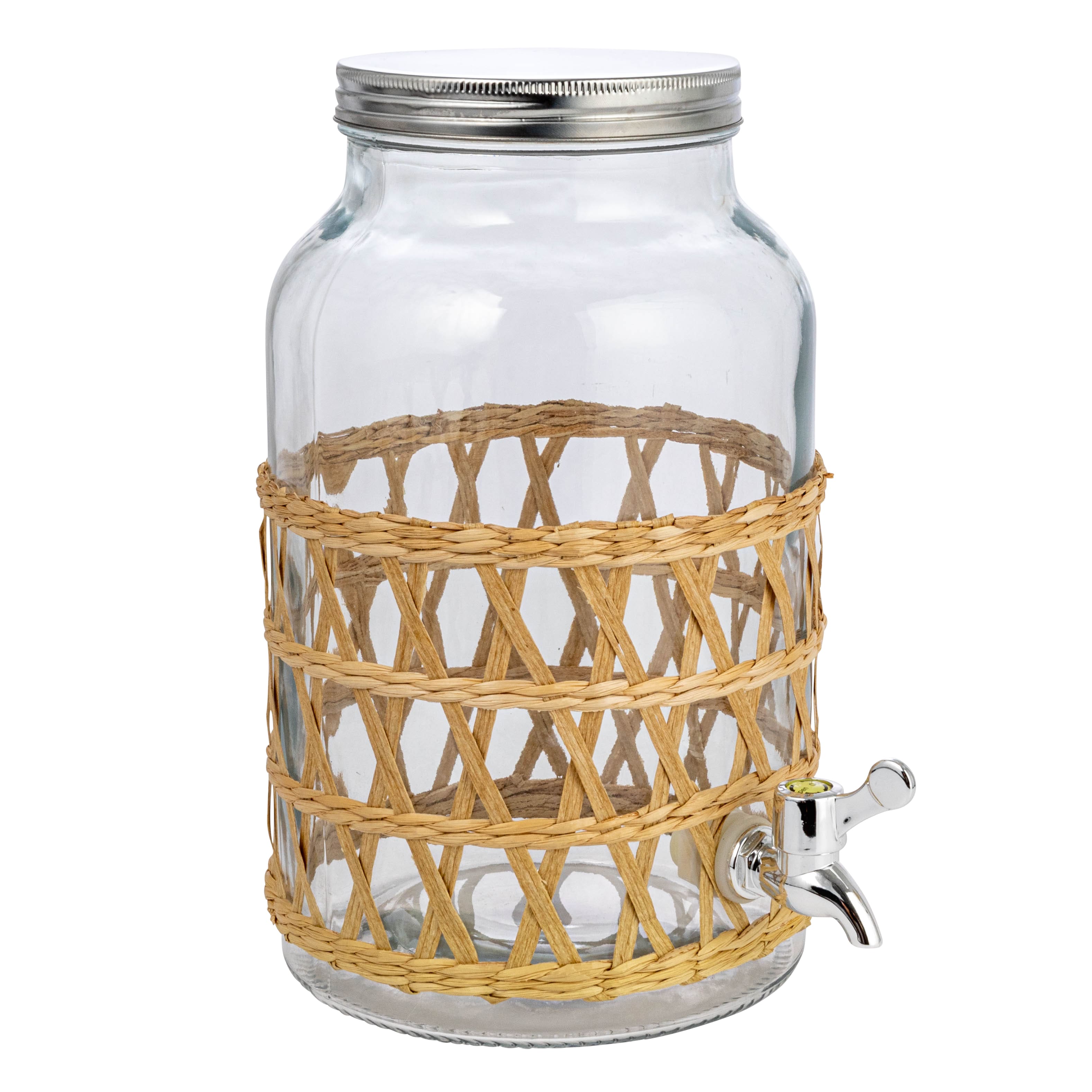 5.5qt. Glass Beverage Dispenser with Natural Woven Seagrass Sleeve