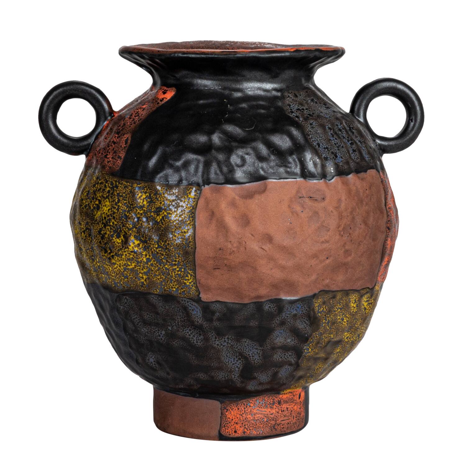 Hello Honey® 8.5" Multicolor Textured Stoneware Vase with Handles & Reactive Glaze