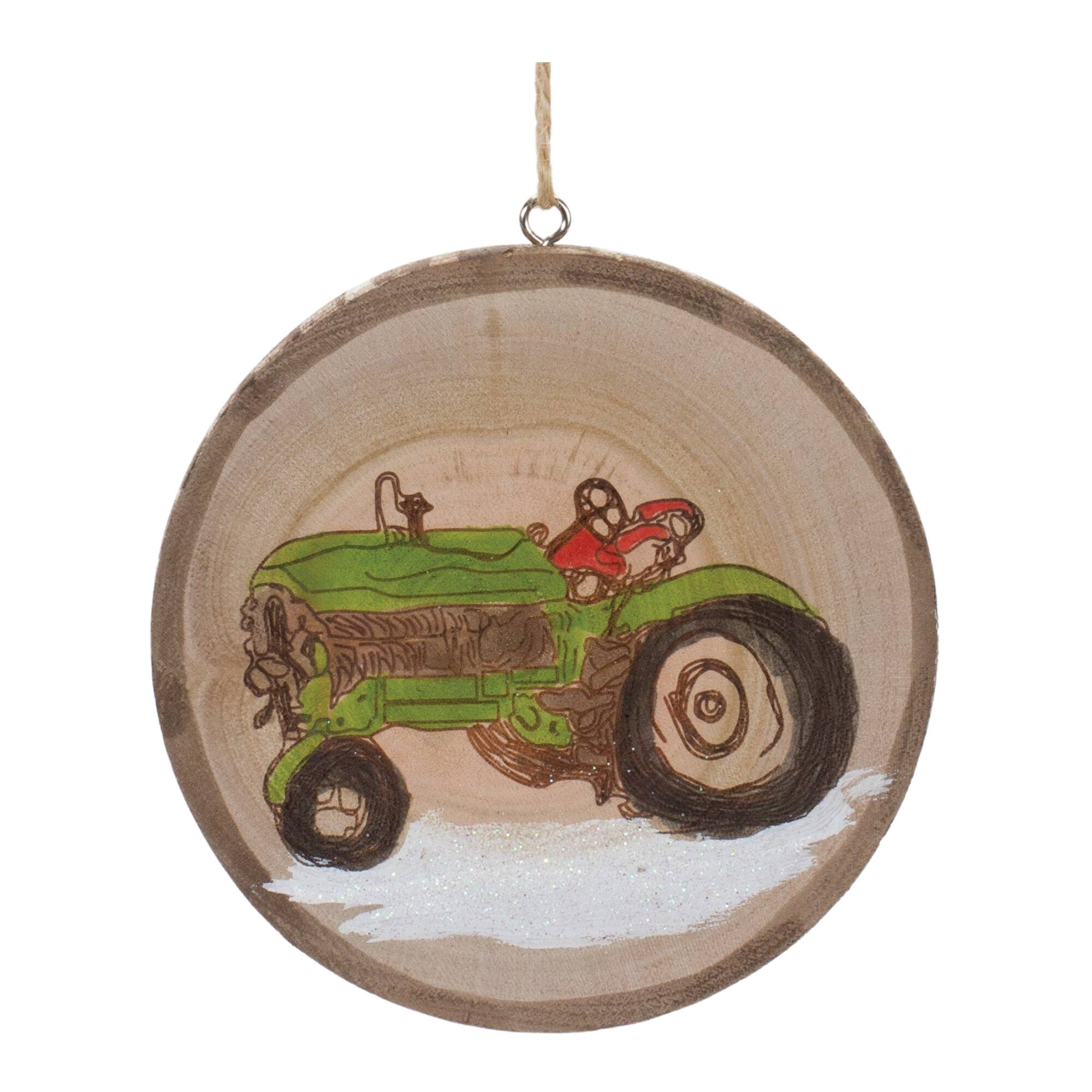 12ct. 4&#x22; Wood Farm Tree Disc Ornament Set