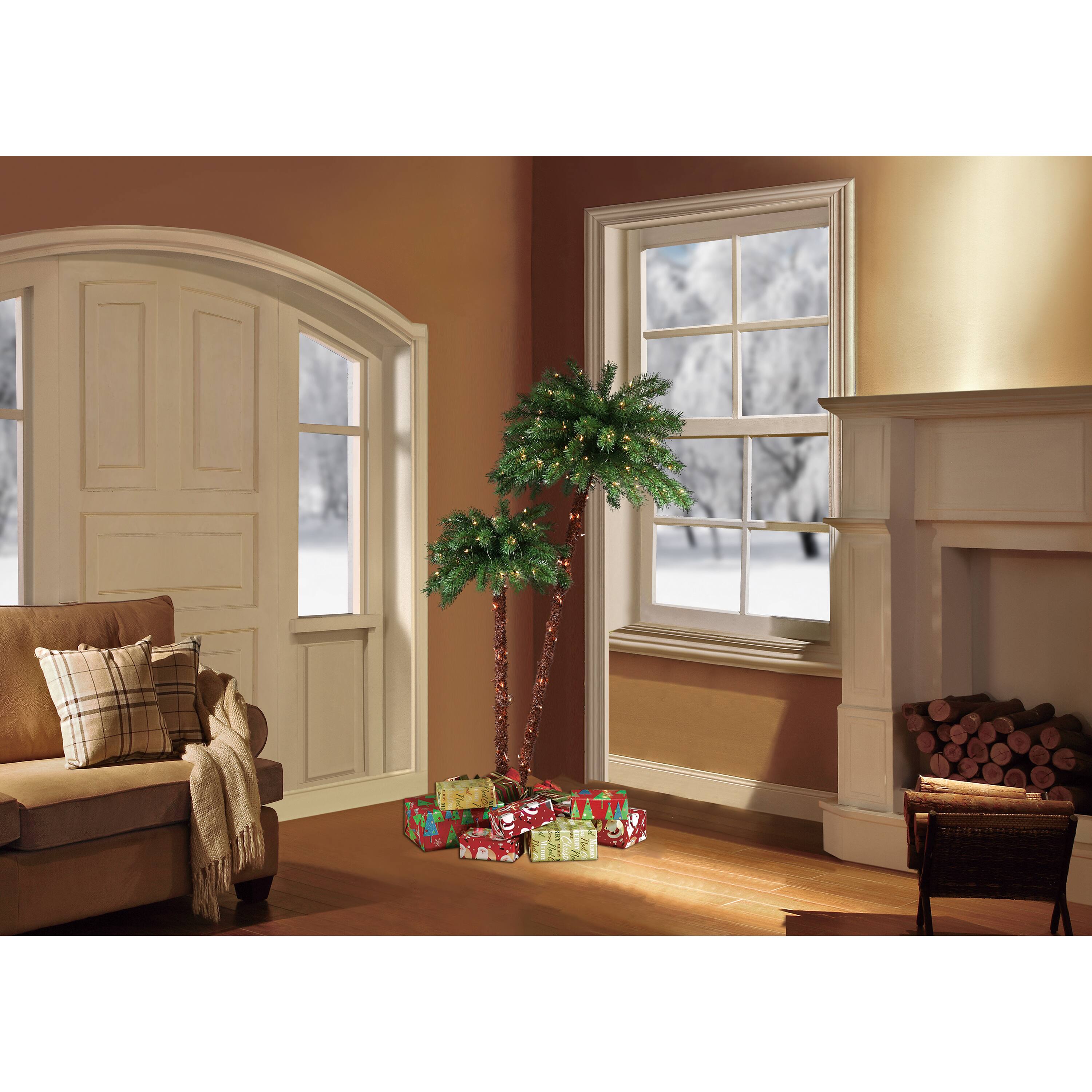 6 Pack: 6ft. Pre-Lit Artificial Double Trunk Palm Tree, Clear Lights