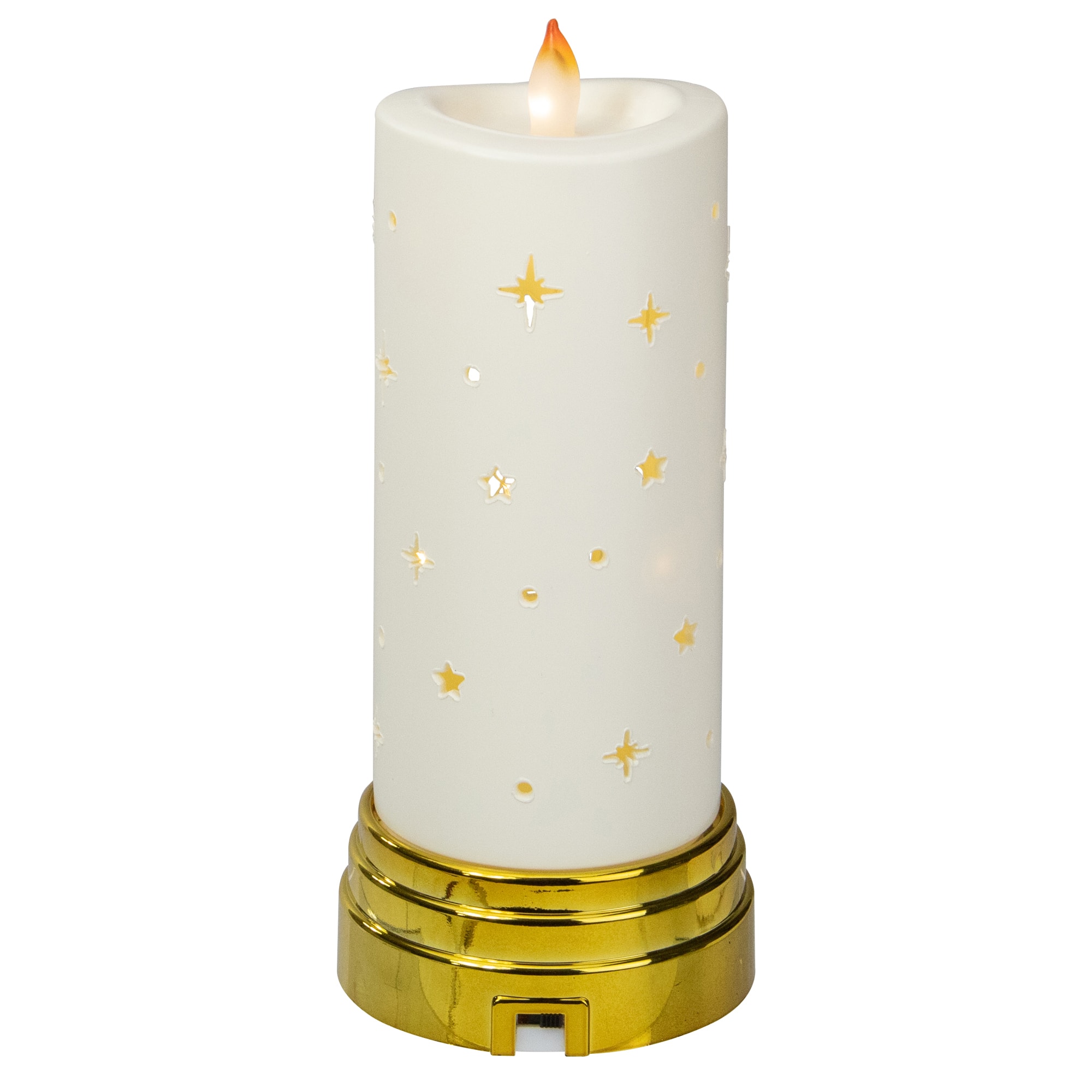 9&#x22; Gold &#x26; White Nativity Scene Flameless Candle