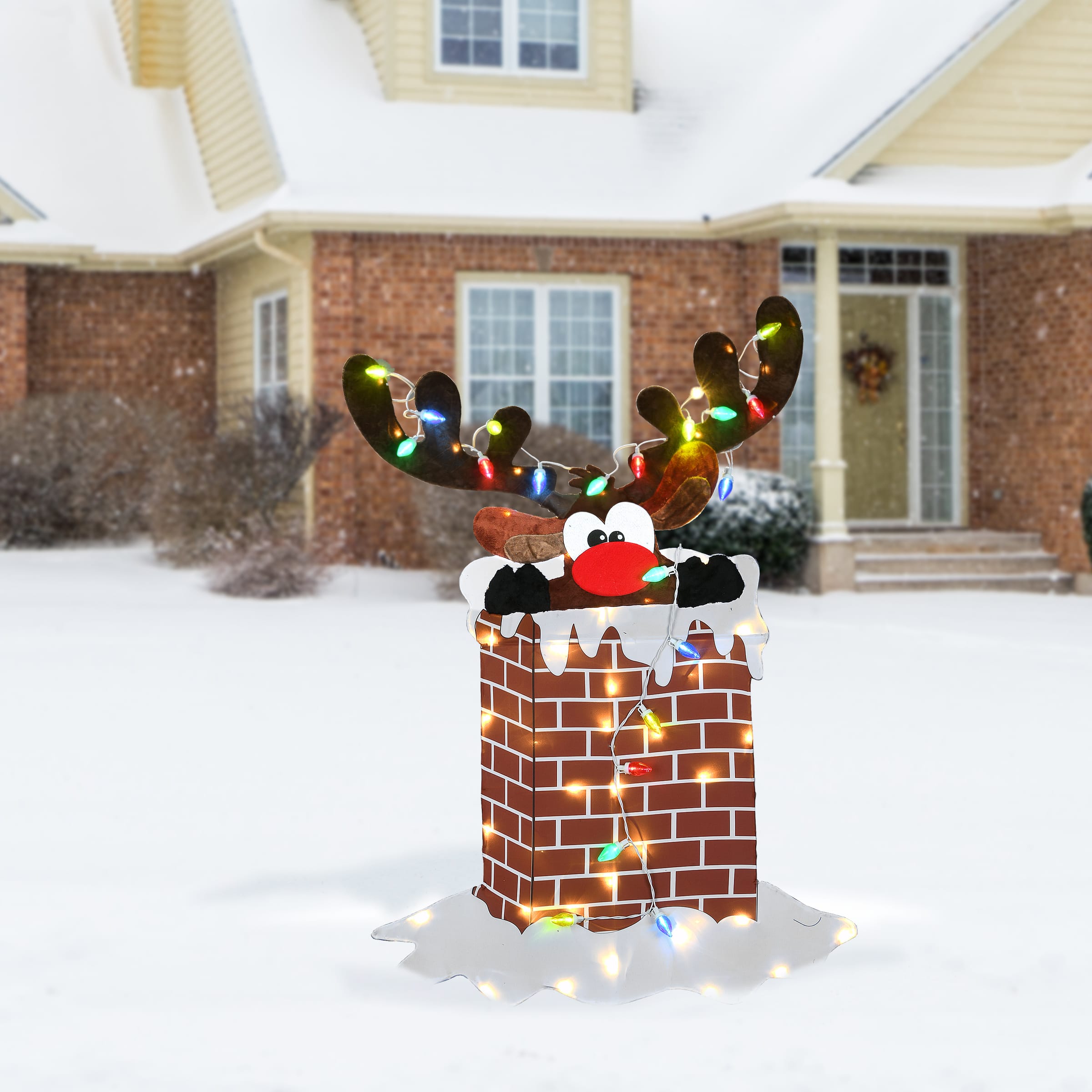 47'' Pre-Lit Reindeer Stuck in Chimney Decoration