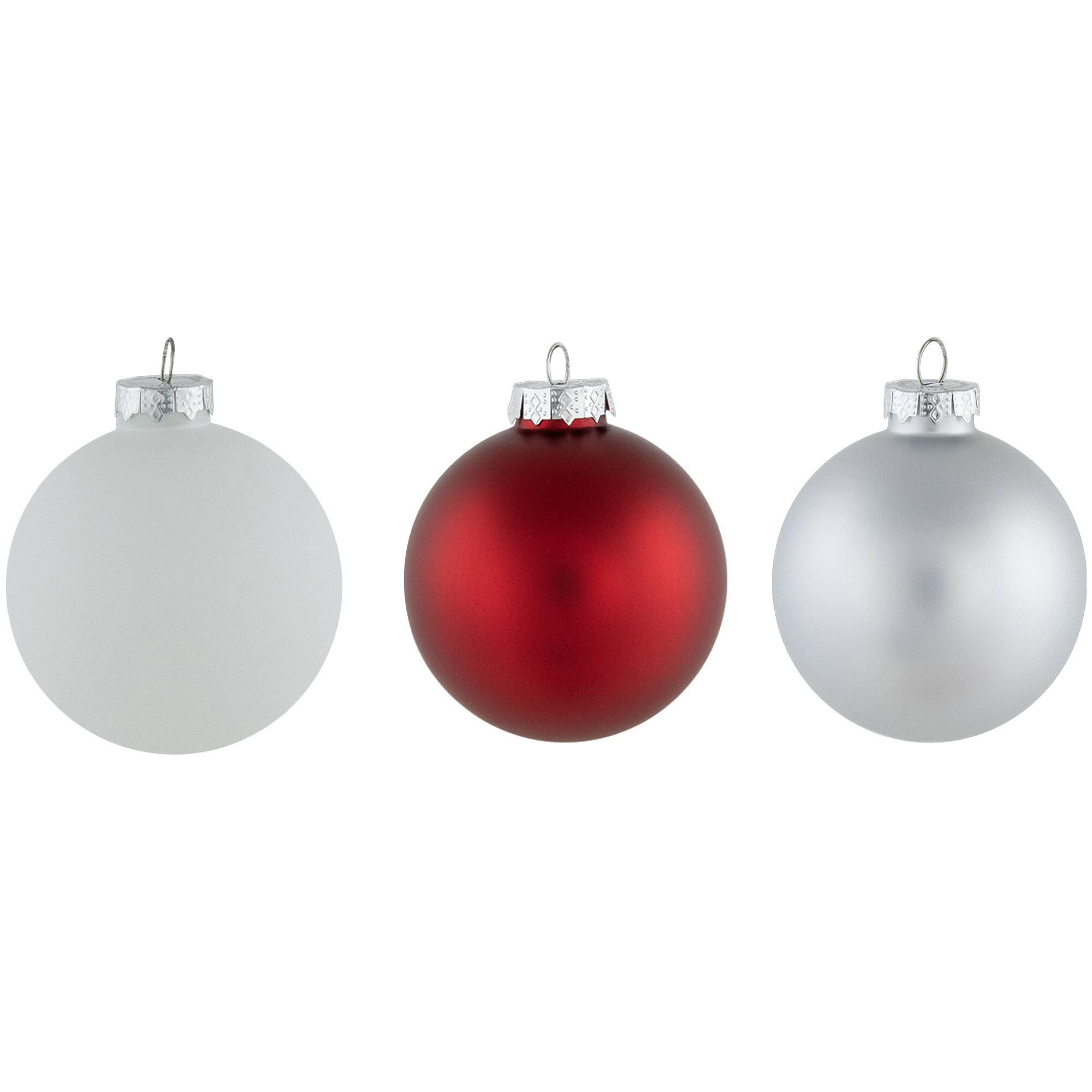 72ct. 2-Finish Red, Silver &#x26; White Glass Ball Ornaments