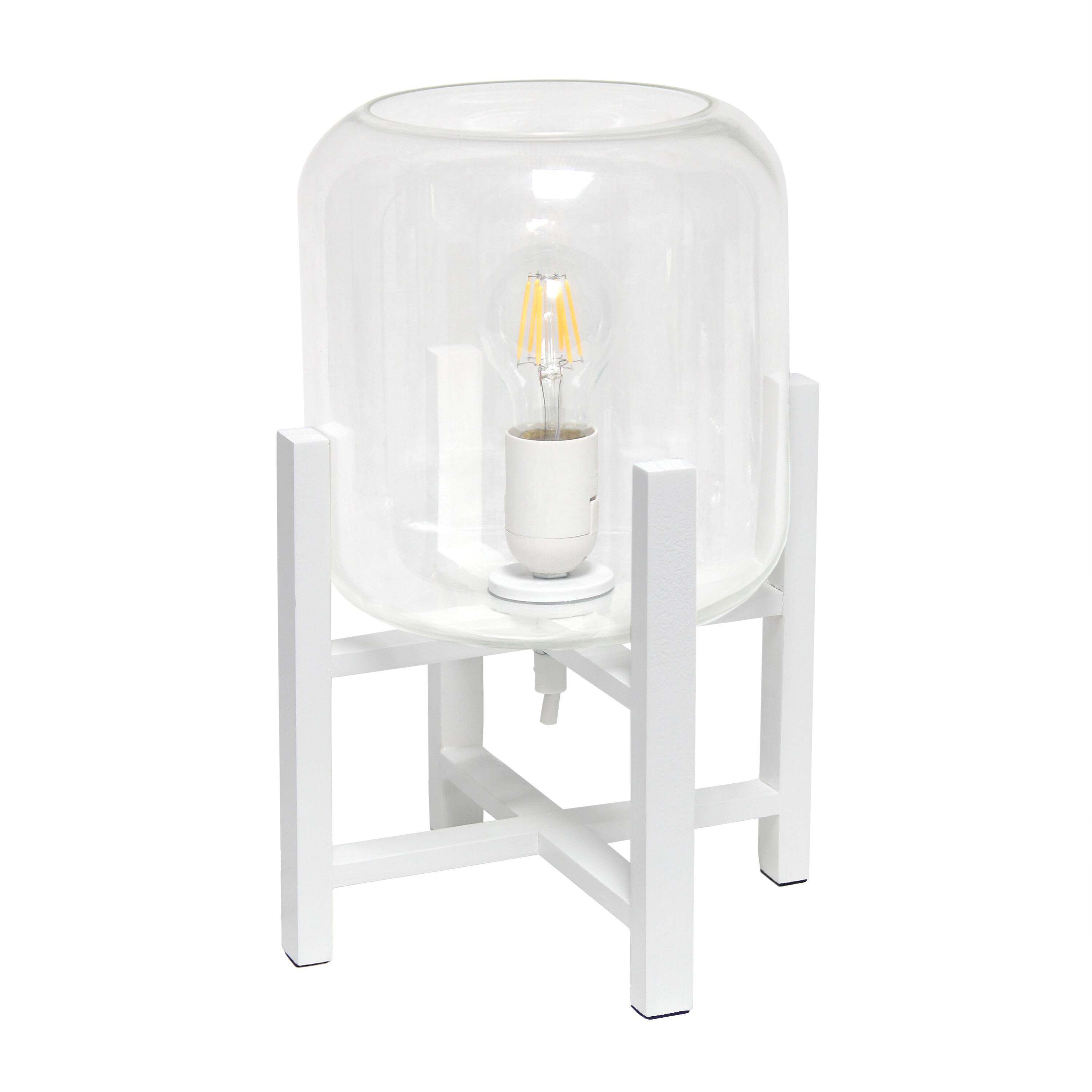 Simple Designs&#x2122; 13.5&#x22; White Wood Mounted Table Lamp with Clear Glass Cylinder Shade
